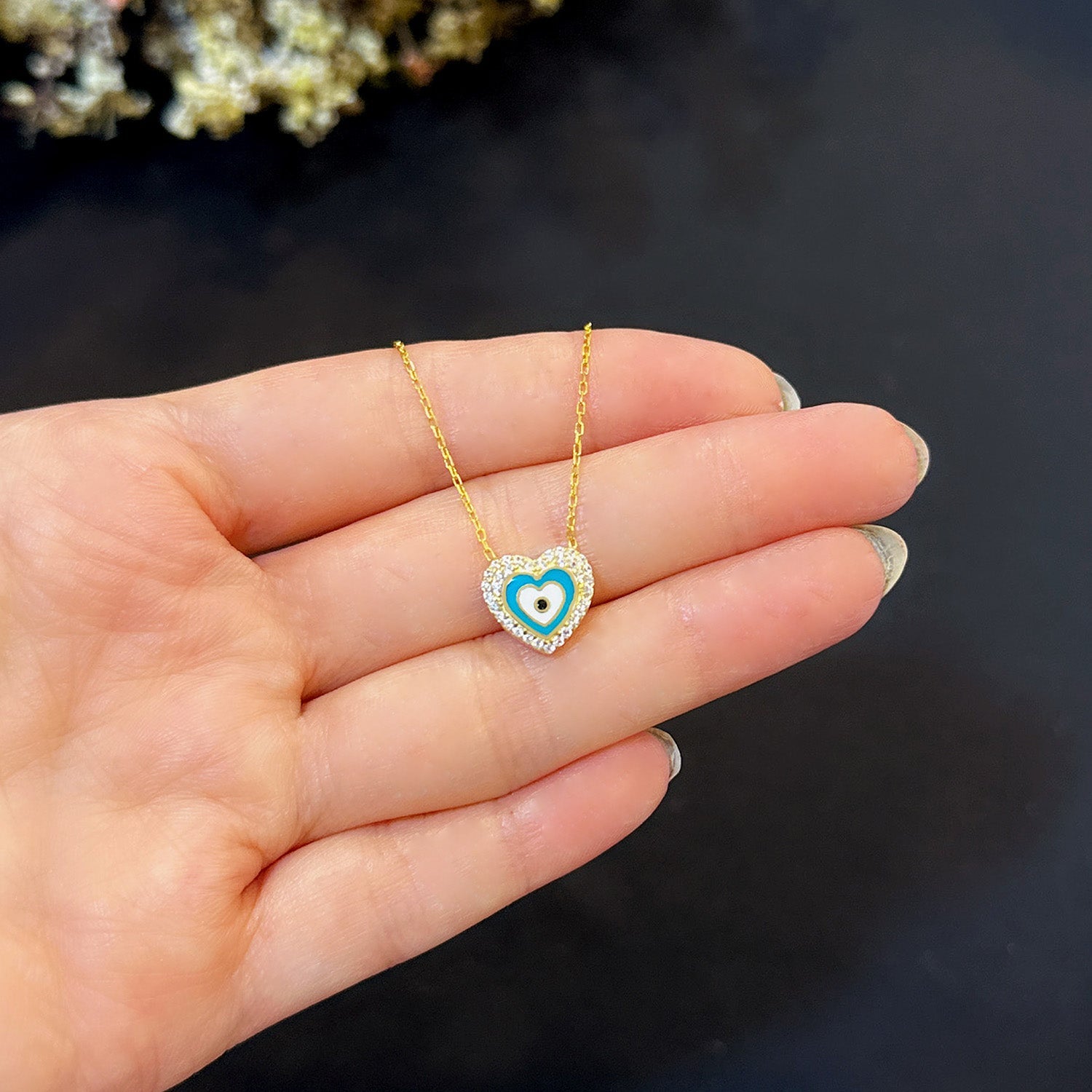 Heart necklace 925 sterling silver heart necklace yellow - Etna Gift