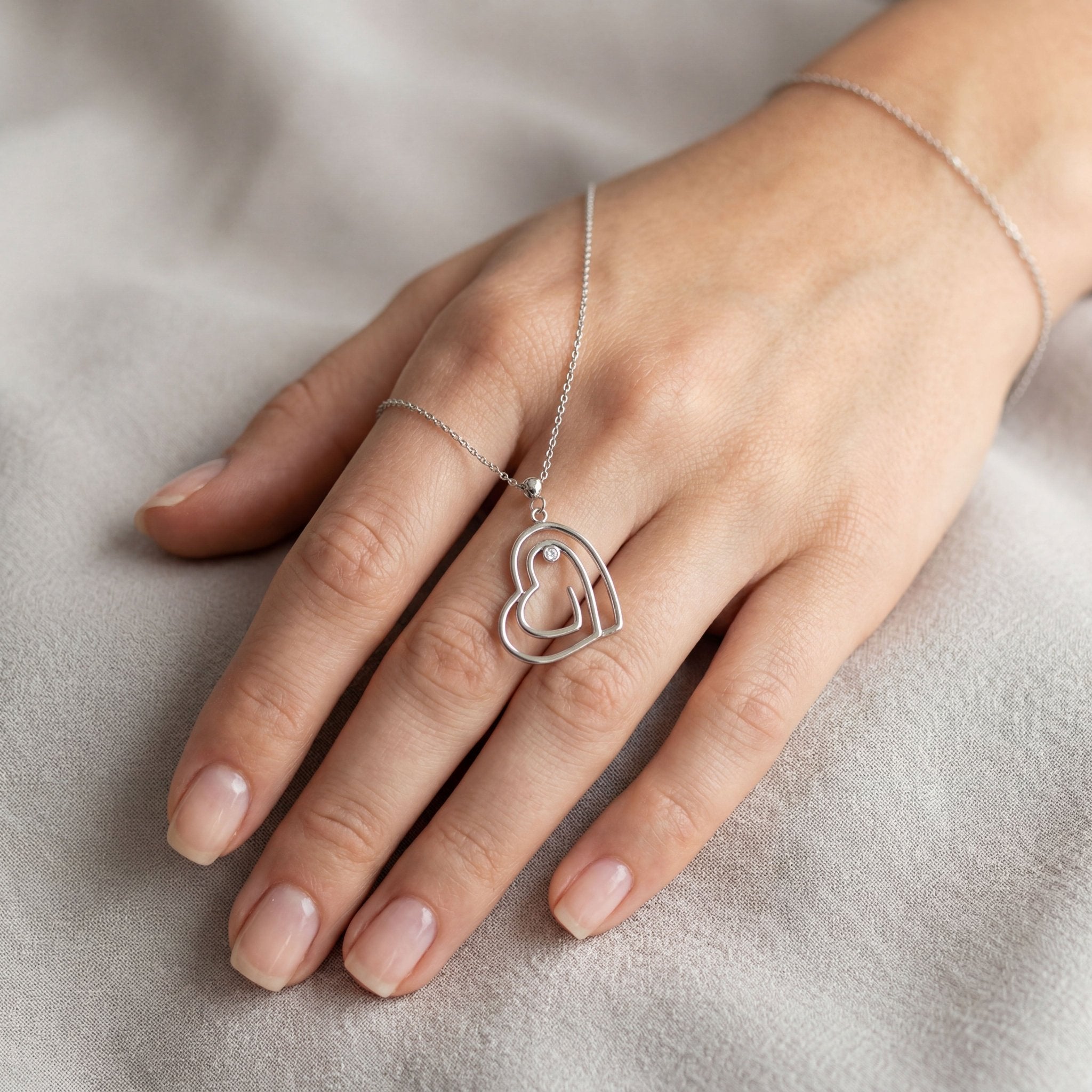 Heart Necklace with Diamond — 925 Sterling Silver Heart Necklace (White) - Etna Gift