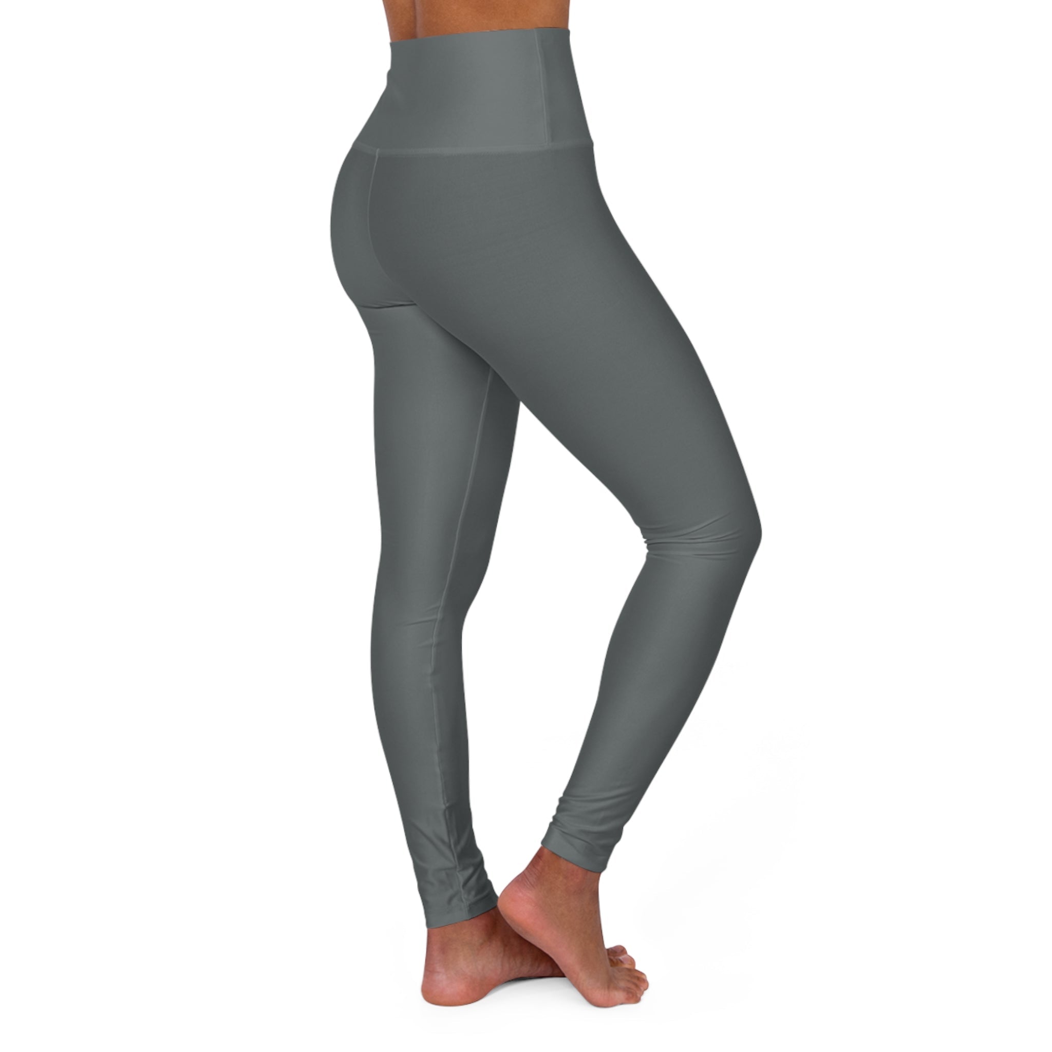 High - Waist Yoga Leggings Sleek Solid - Gray AOP with Minimal Logo - Etna Gift