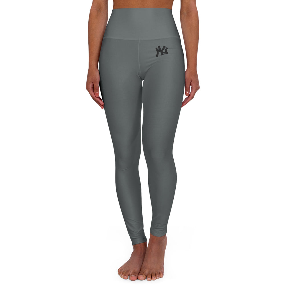 High - Waist Yoga Leggings Sleek Solid - Gray AOP with Minimal Logo - Etna Gift