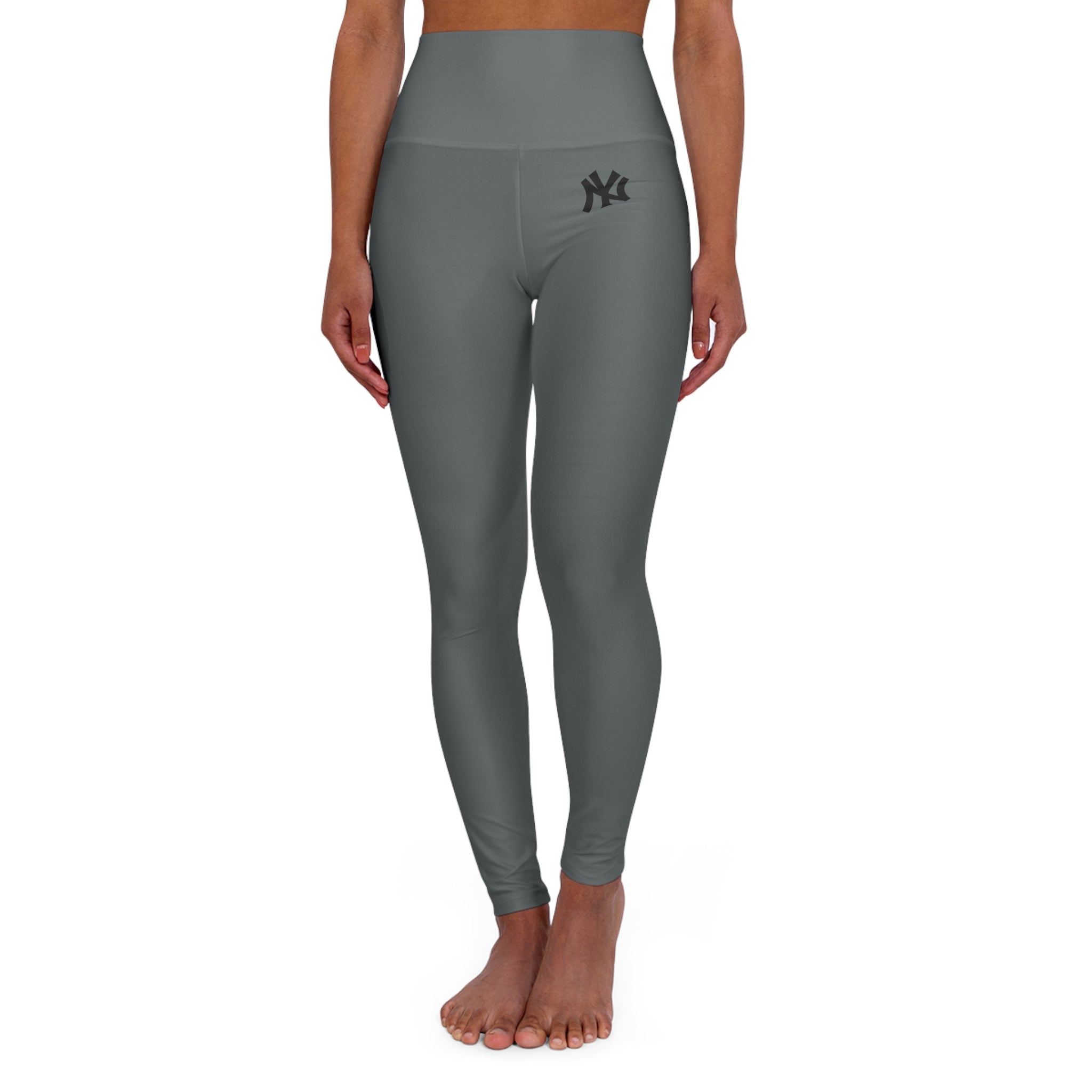 High - Waist Yoga Leggings Sleek Solid - Gray AOP with Minimal Logo - Etna Gift