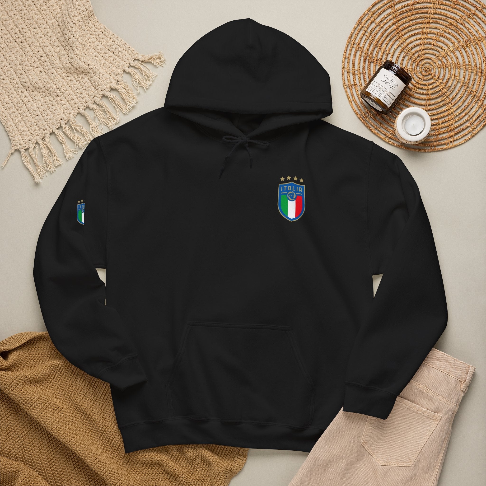 Italia Crest Hoodie Italian Flag Soccer Pullover - Etna Gift
