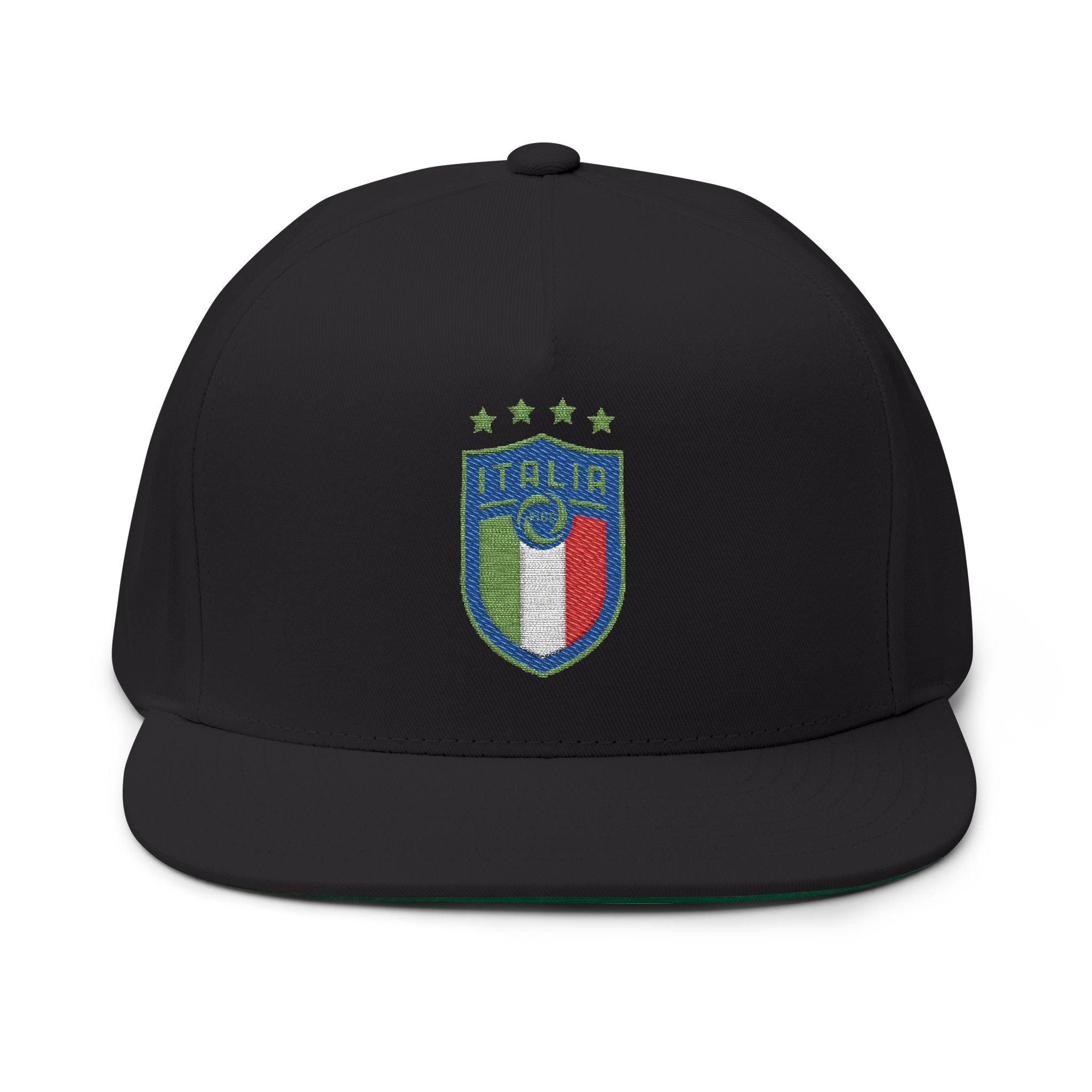 Italy Crest Embroidered Flat Bill Cap - Etna Gift