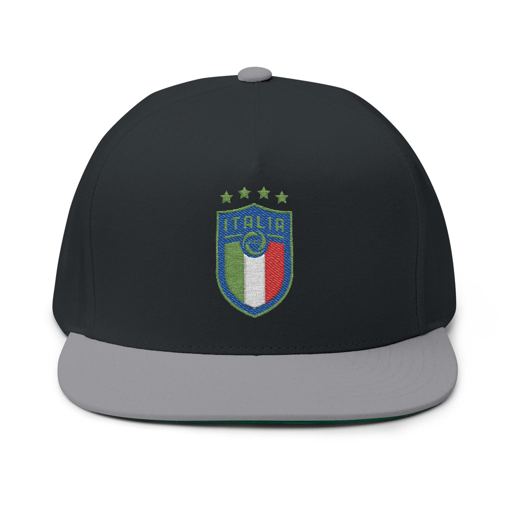 Italy Crest Embroidered Flat Bill Cap - Etna Gift