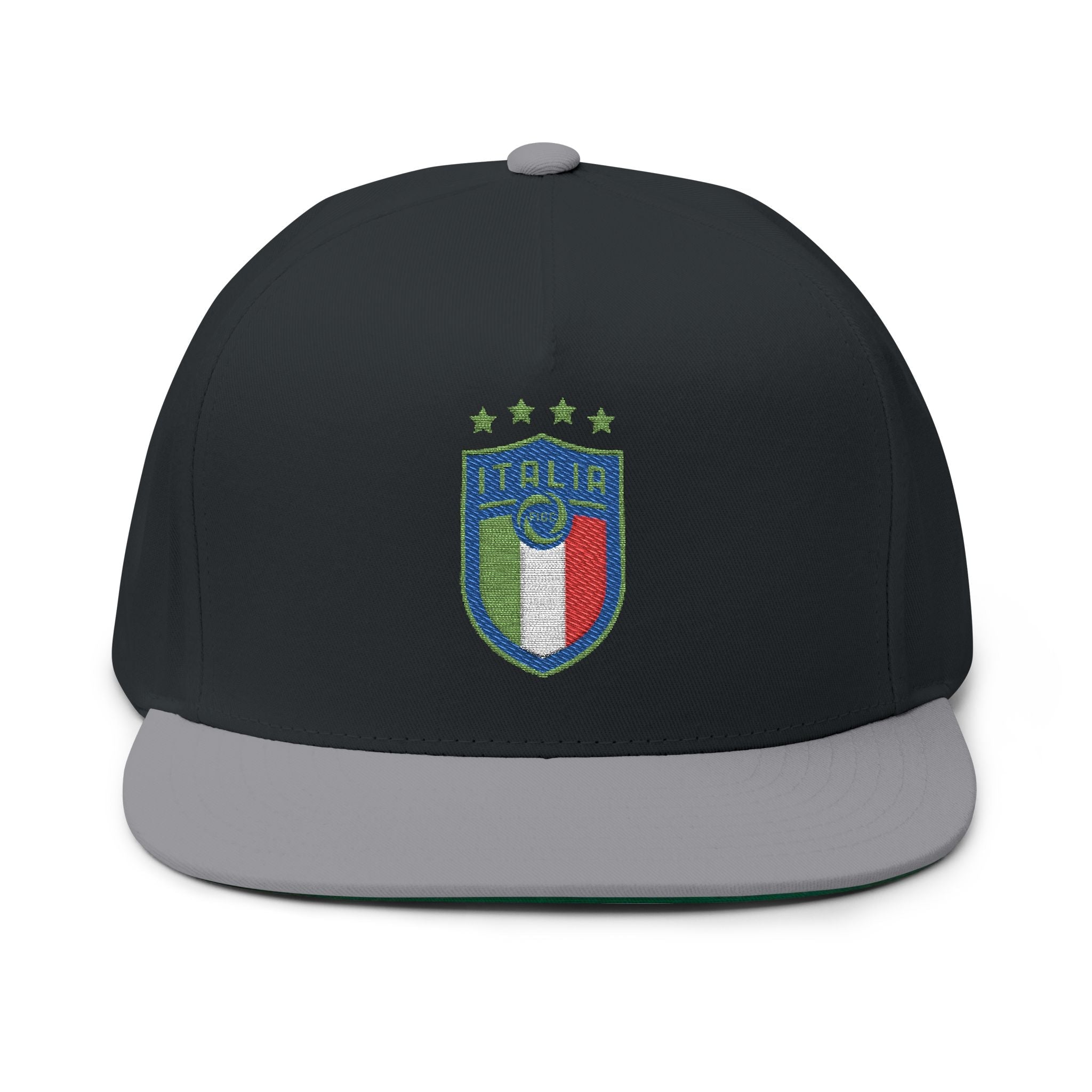 Italy Crest Embroidered Flat Bill Cap - Etna Gift