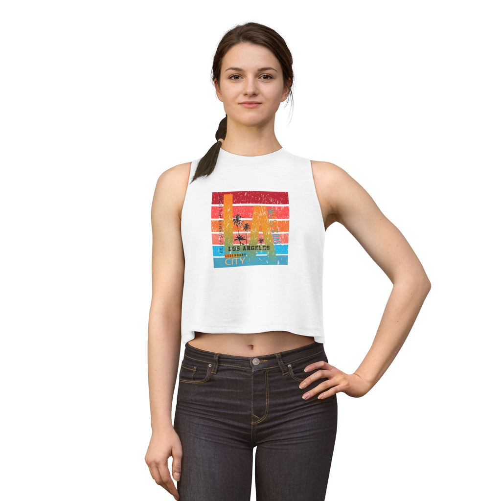 LA Vintage Sunset Crop Top Los Angeles Palm Tree Graphic Tank - Etna Gift