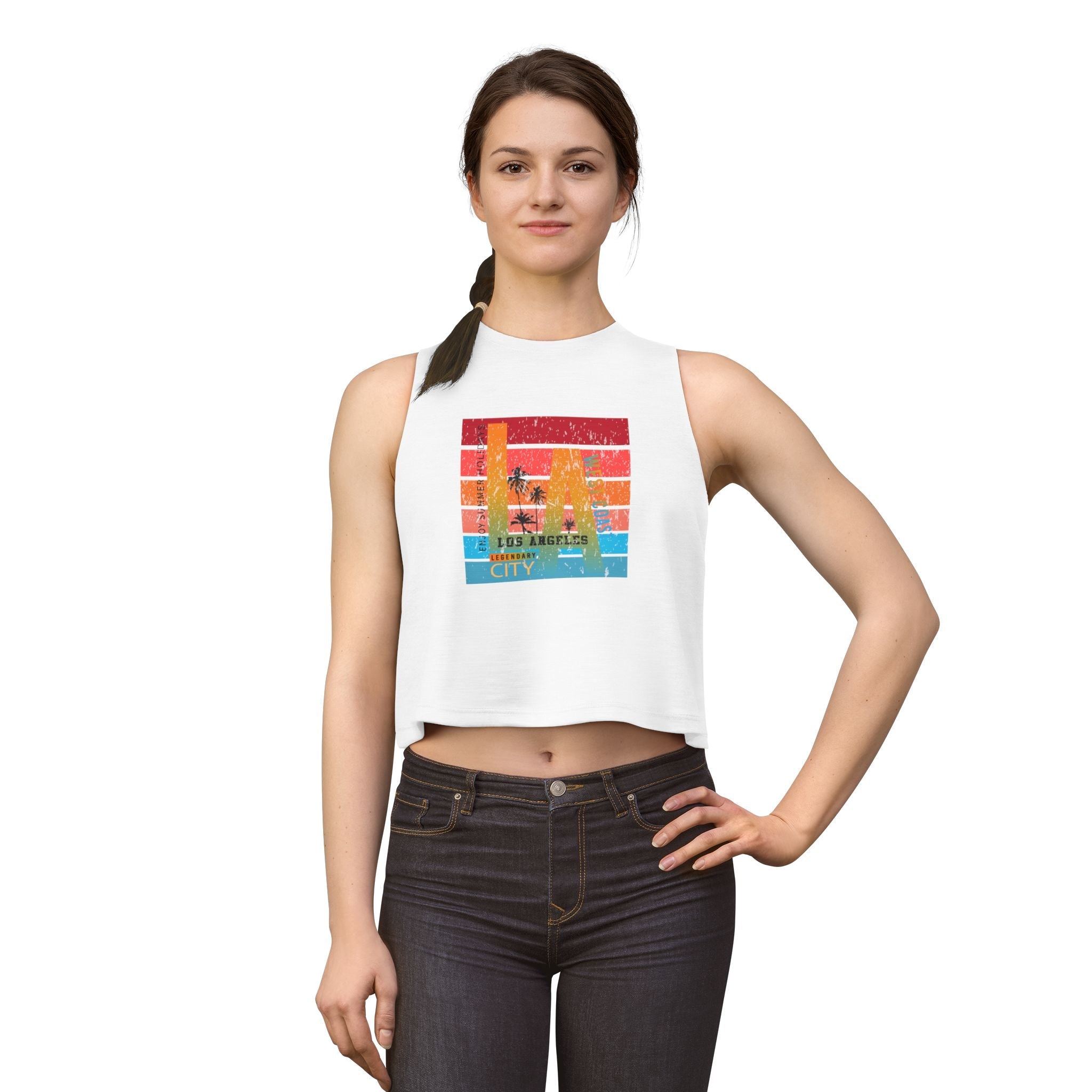 LA Vintage Sunset Crop Top Los Angeles Palm Tree Graphic Tank - Etna Gift