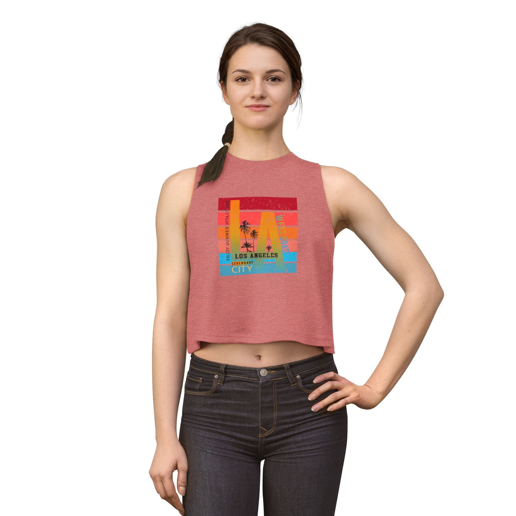 LA Vintage Sunset Crop Top Los Angeles Palm Tree Graphic Tank - Etna Gift
