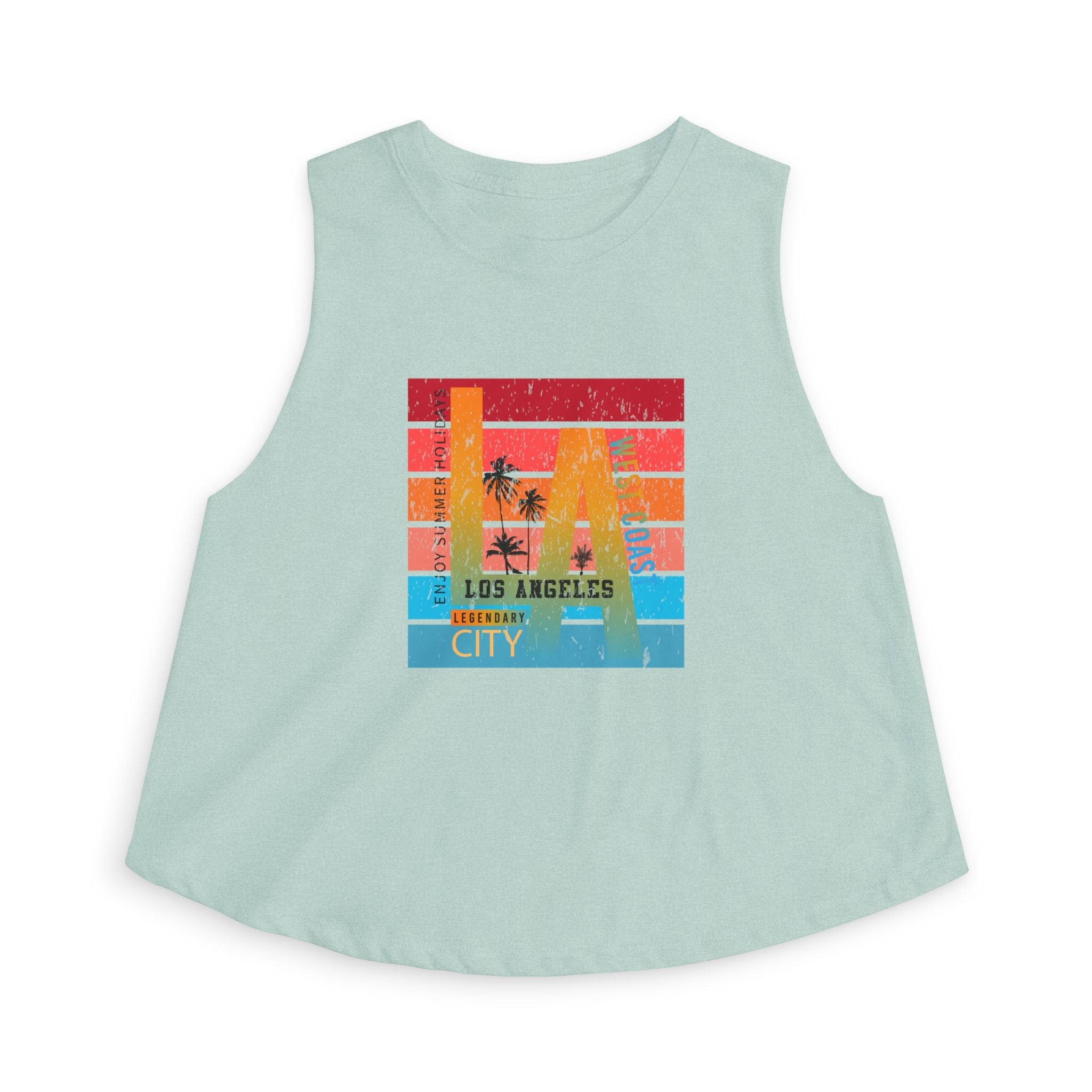 LA Vintage Sunset Crop Top Los Angeles Palm Tree Graphic Tank - Etna Gift