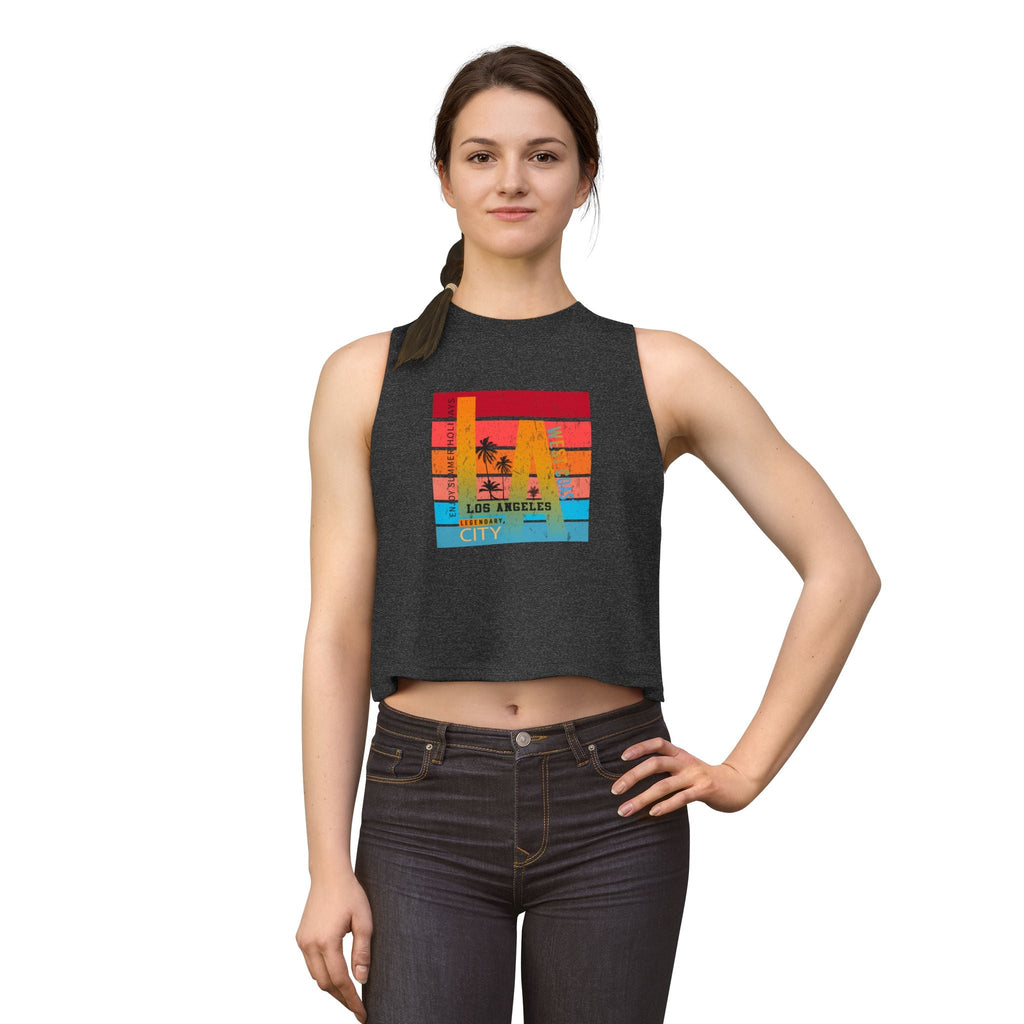 LA Vintage Sunset Crop Top Los Angeles Palm Tree Graphic Tank - Etna Gift