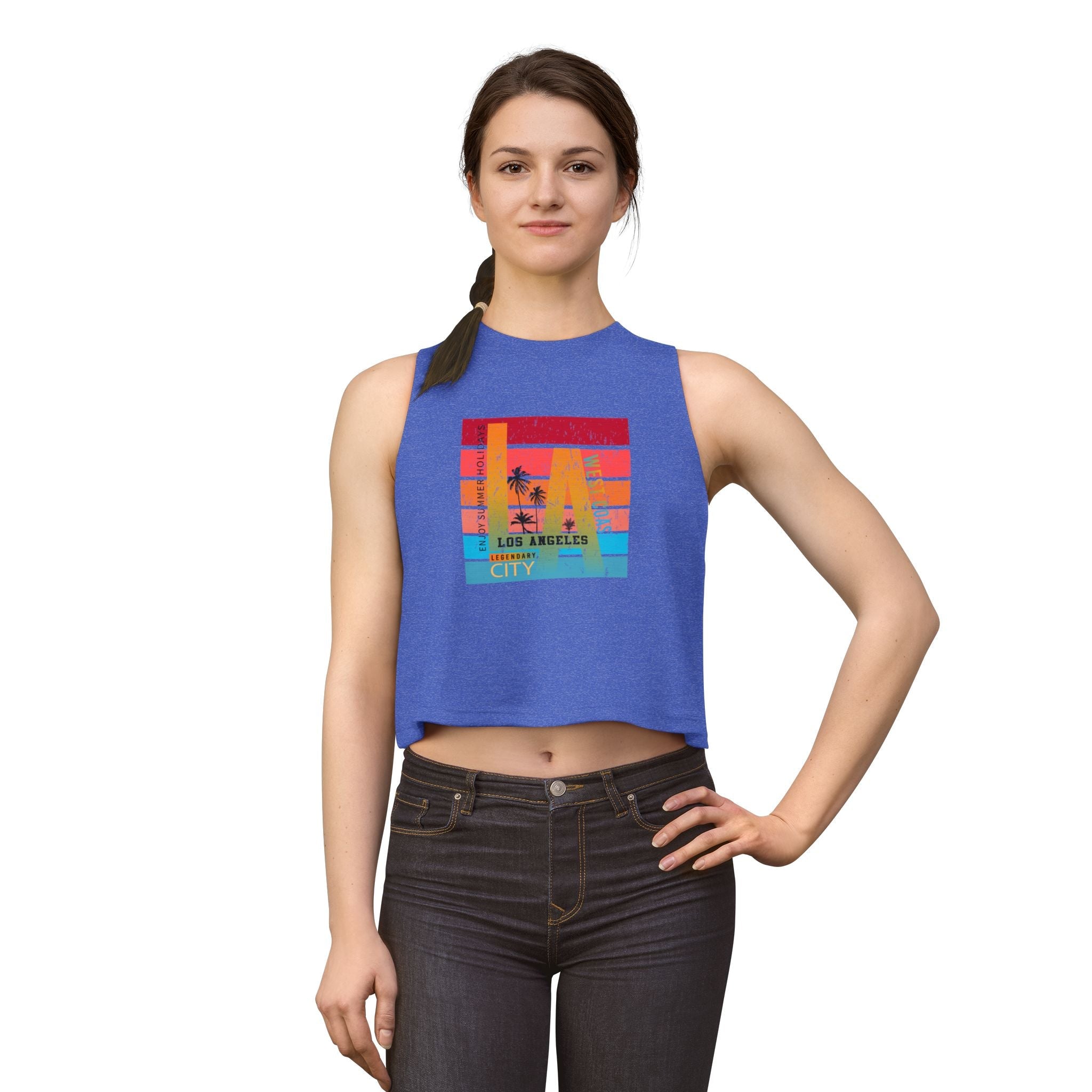 LA Vintage Sunset Crop Top Los Angeles Palm Tree Graphic Tank - Etna Gift