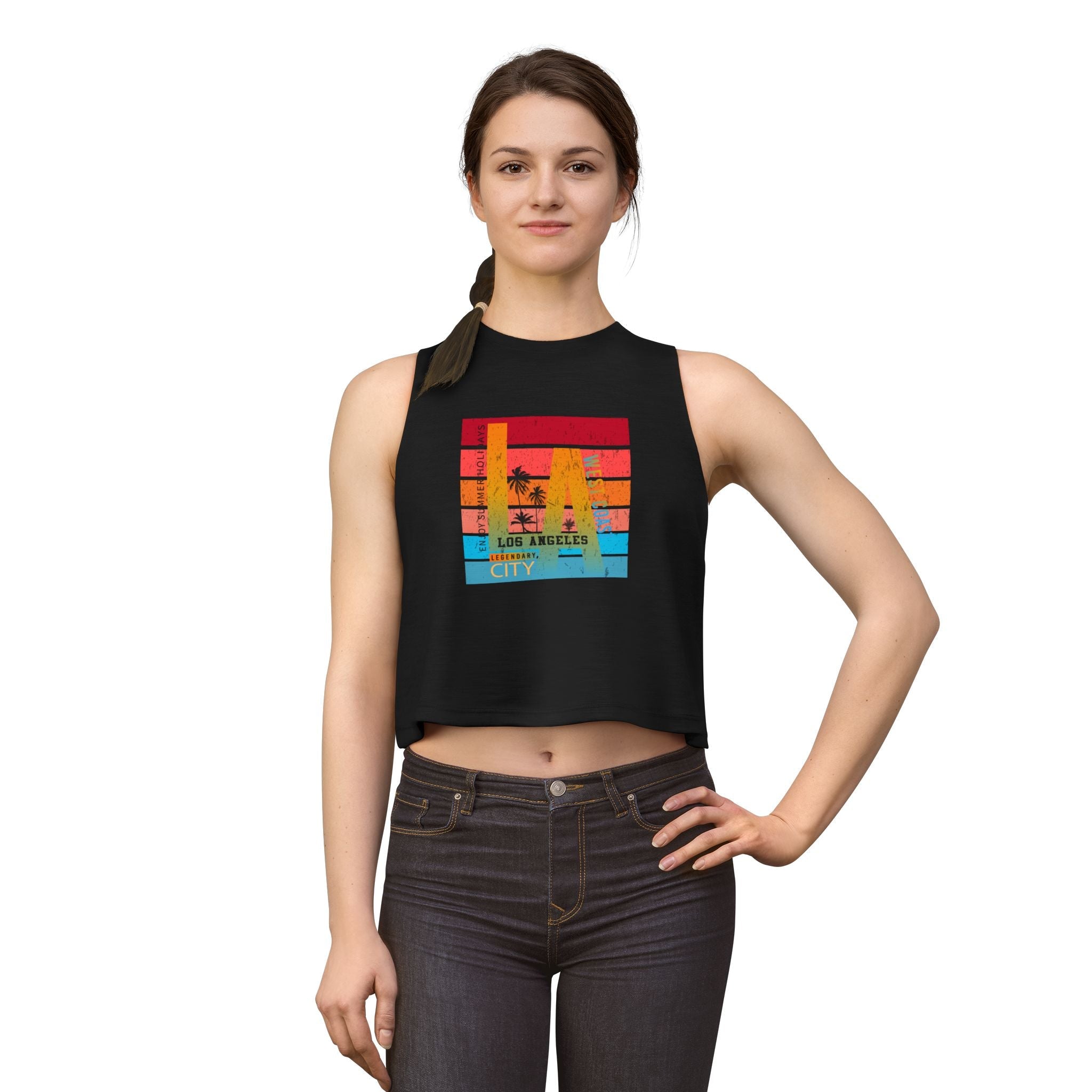 LA Vintage Sunset Crop Top Los Angeles Palm Tree Graphic Tank - Etna Gift