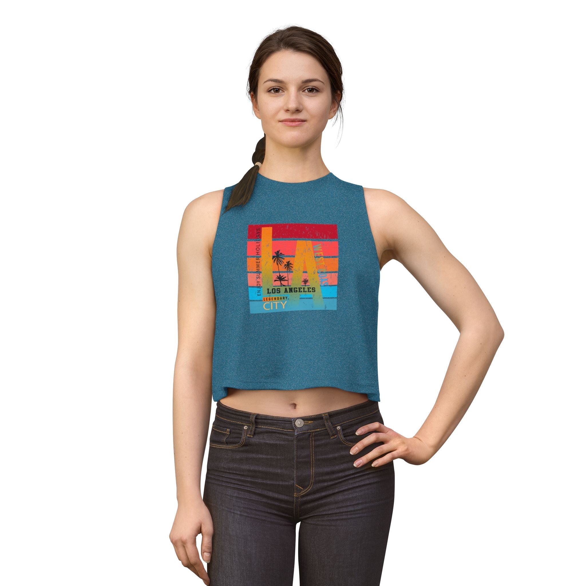 LA Vintage Sunset Crop Top Los Angeles Palm Tree Graphic Tank - Etna Gift