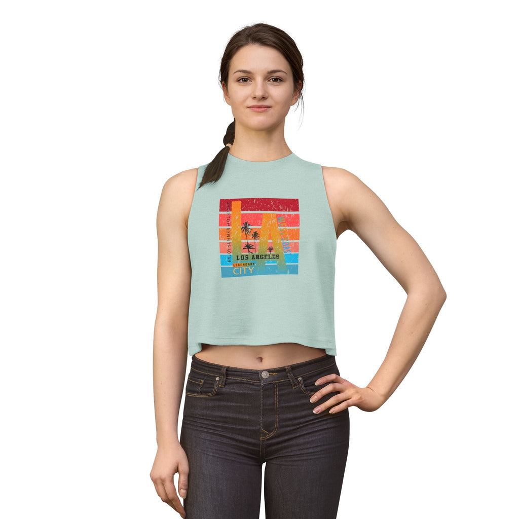 LA Vintage Sunset Crop Top Los Angeles Palm Tree Graphic Tank - Etna Gift