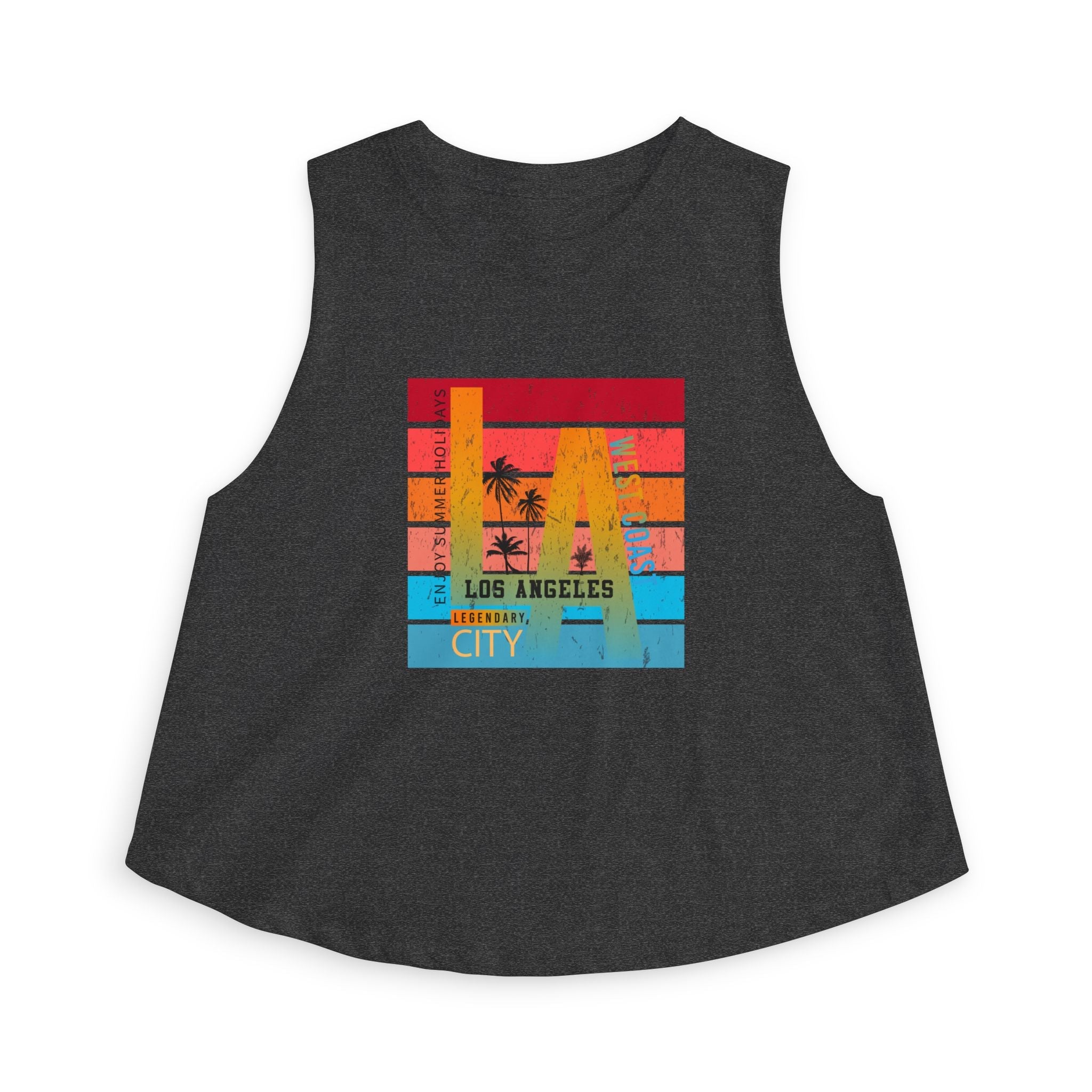 LA Vintage Sunset Crop Top Los Angeles Palm Tree Graphic Tank - Etna Gift