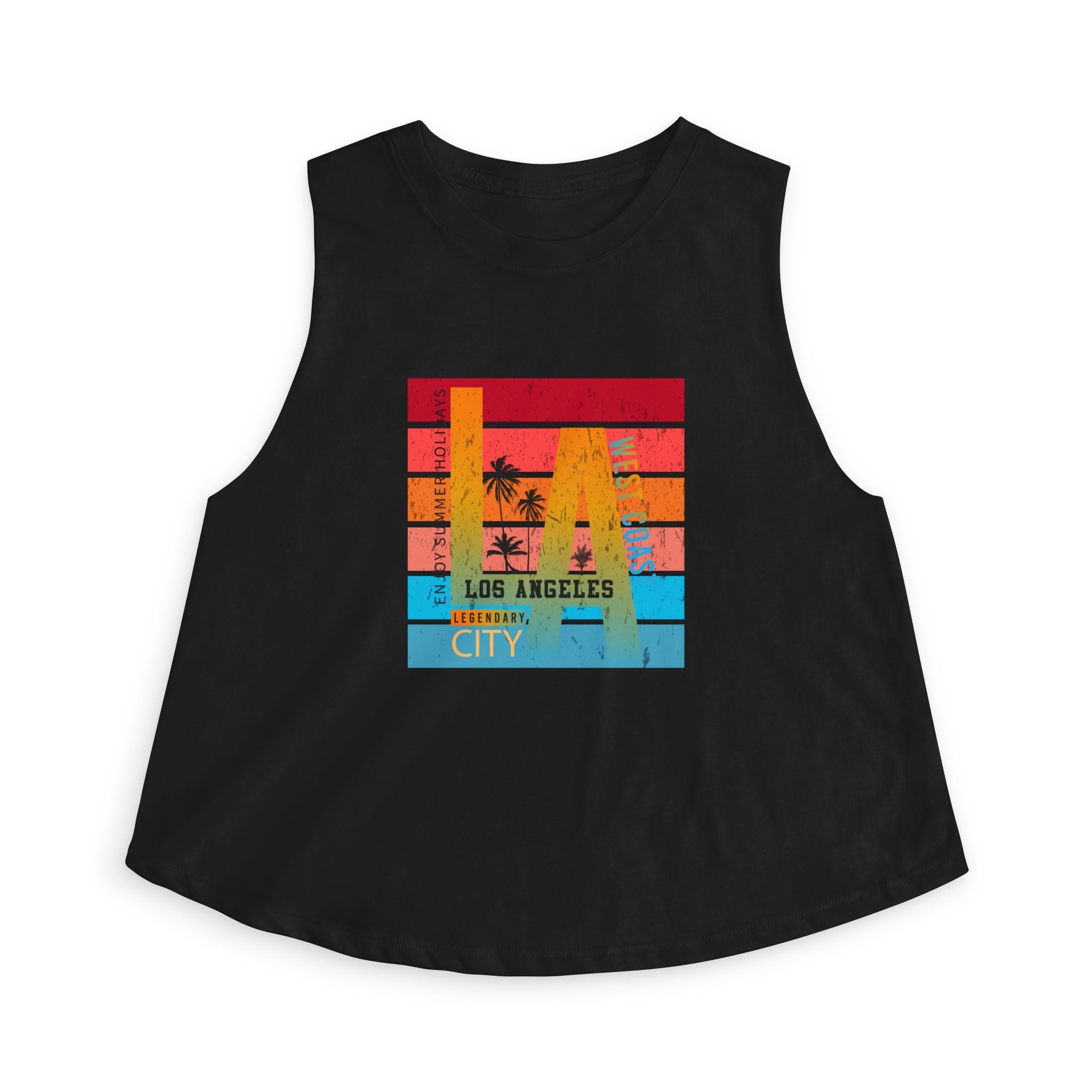 LA Vintage Sunset Crop Top Los Angeles Palm Tree Graphic Tank - Etna Gift