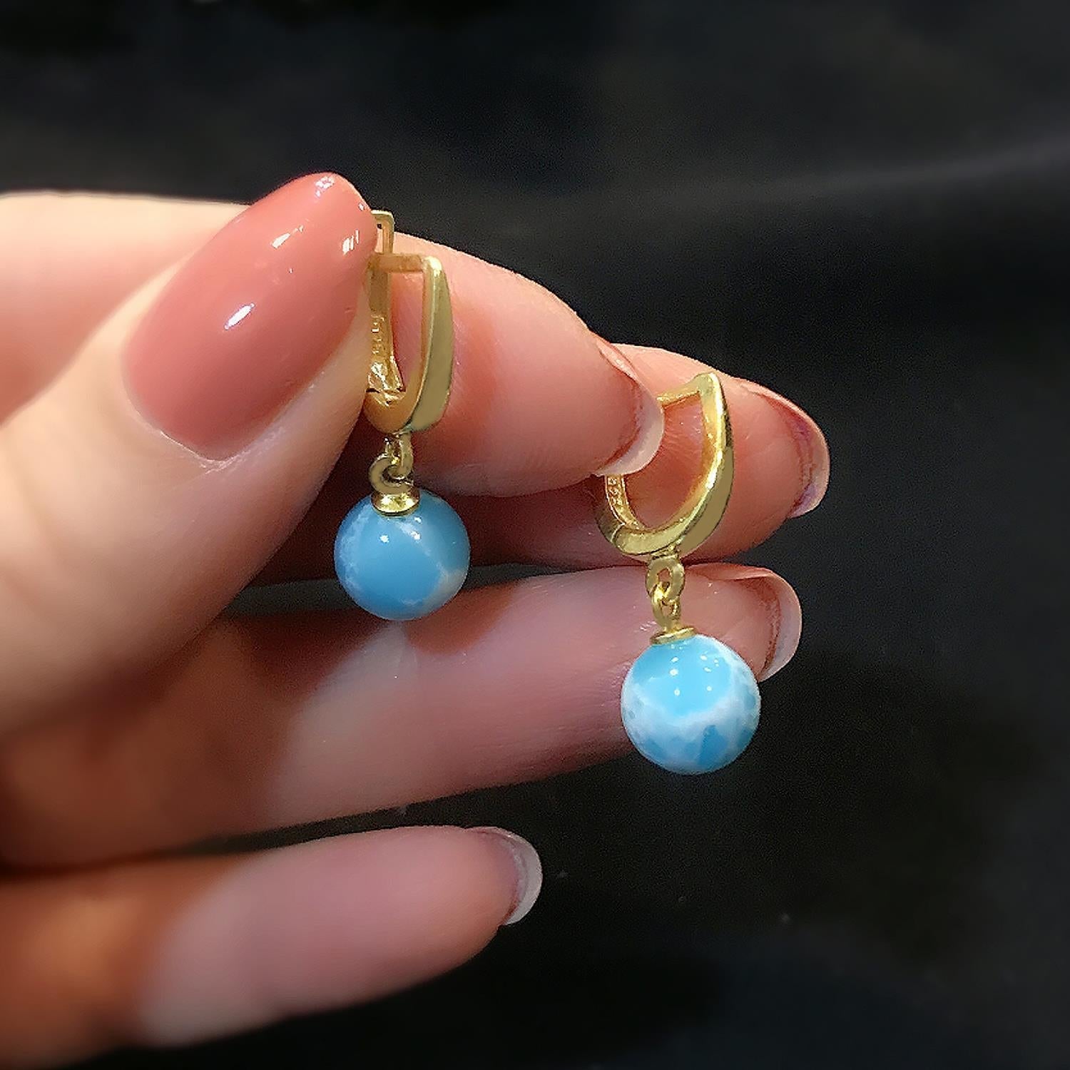 Larimar earrings, 925 sterling silver earrings - Etna Gift