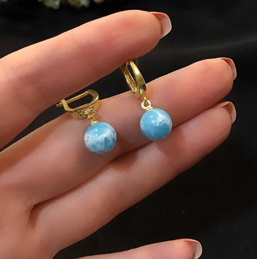 Larimar earrings, 925 sterling silver earrings - Etna Gift