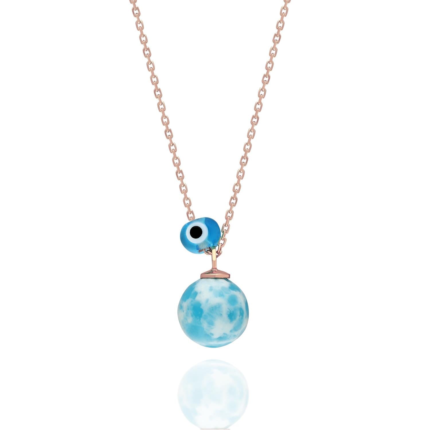 Larimar Natural stone necklace 925 sterling silver larimar necklace rose - Etna Gift