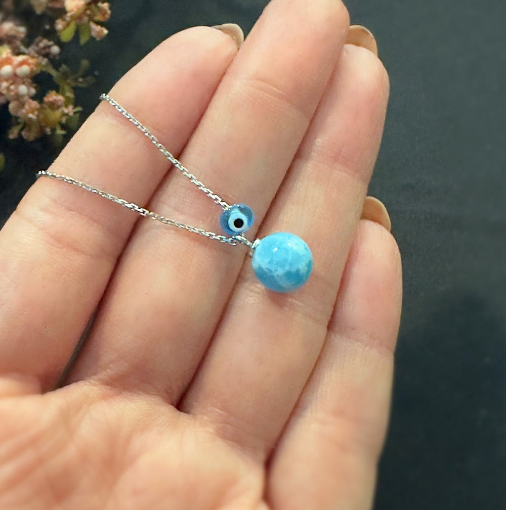 Larimar Natural stone necklace 925 sterling silver larimar necklace white - Etna Gift
