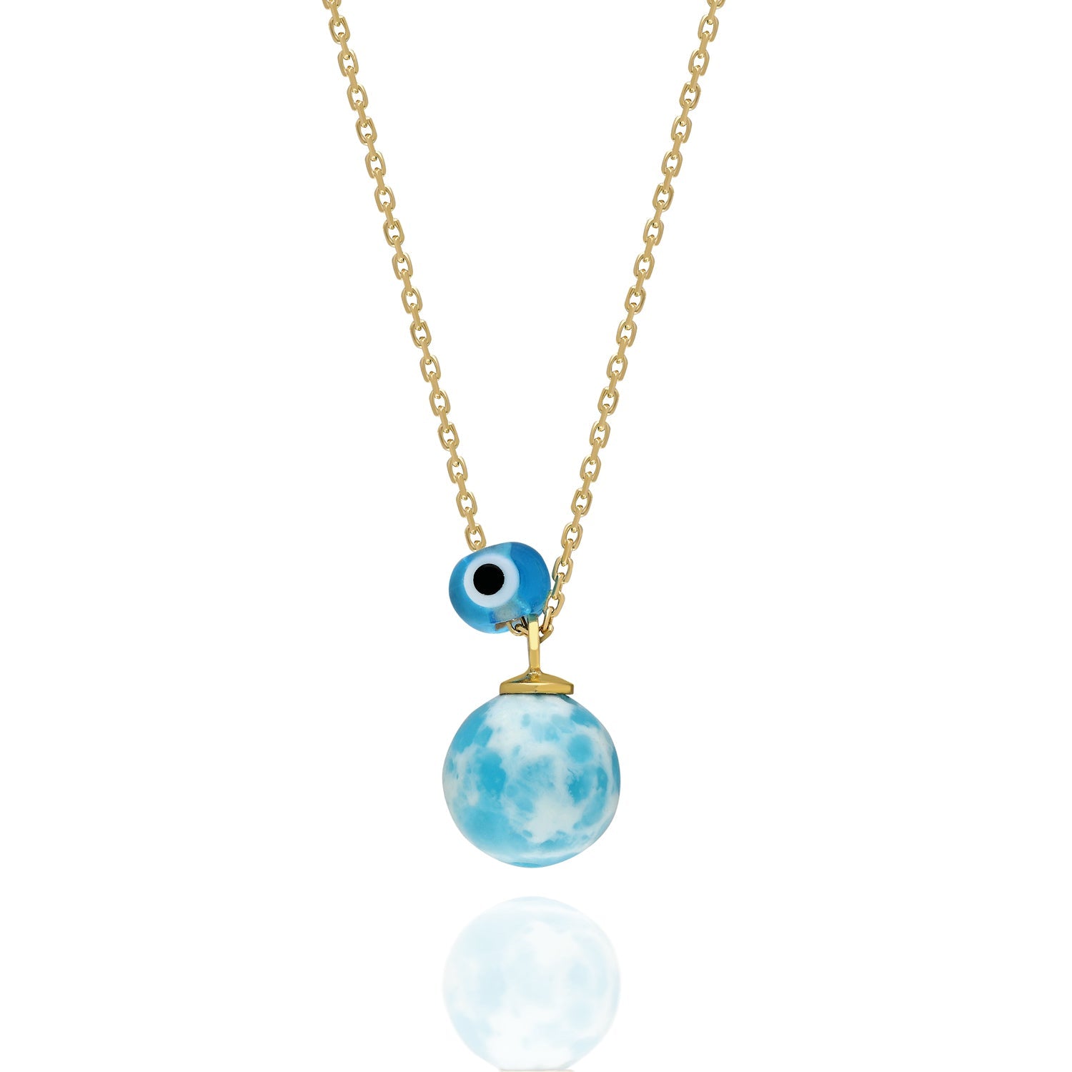 Larimar Natural stone necklace 925 sterling silver larimar necklace yellow - Etna Gift