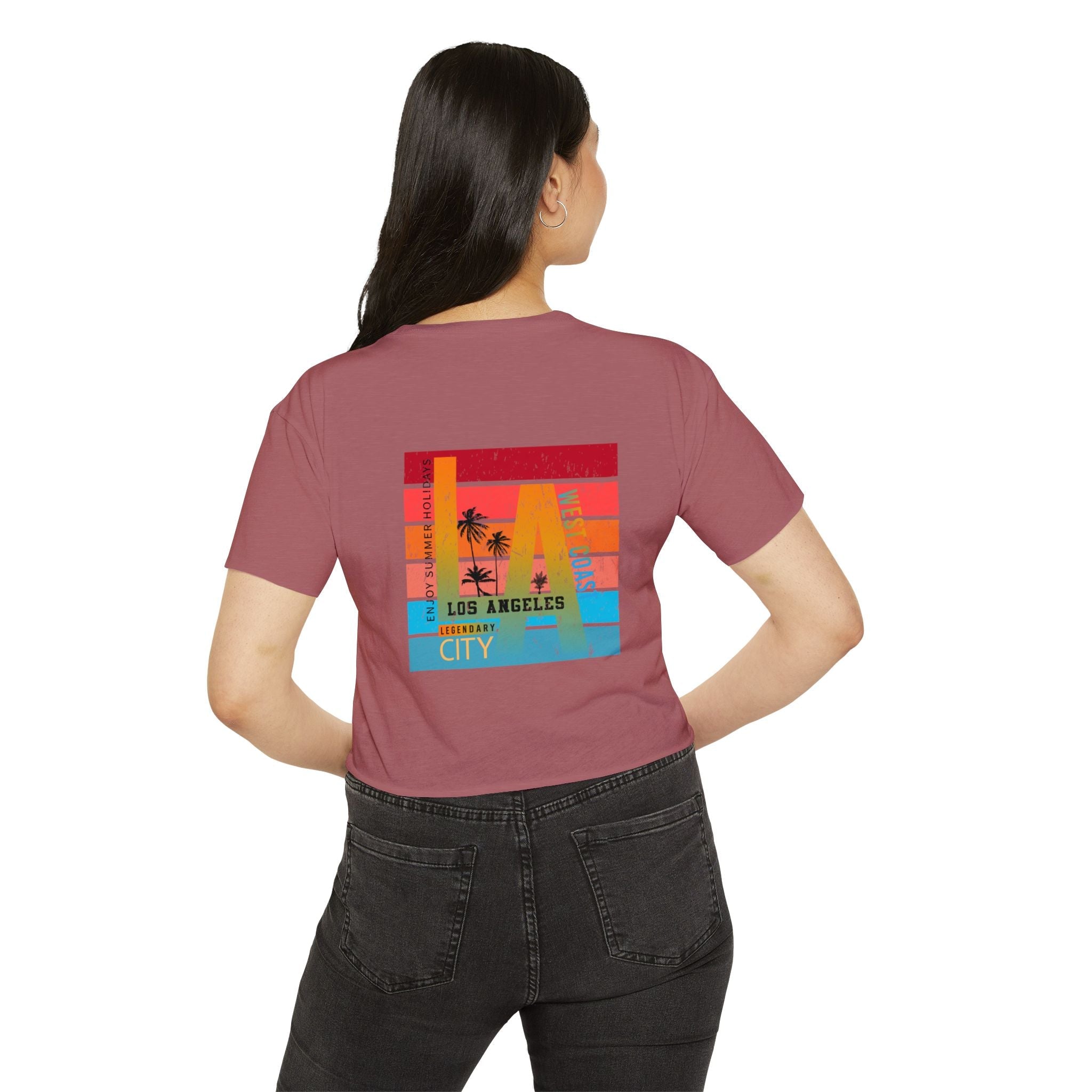 Los Angeles Sunset Palm Crop Top Women's Festival Beach Tee - Etna Gift