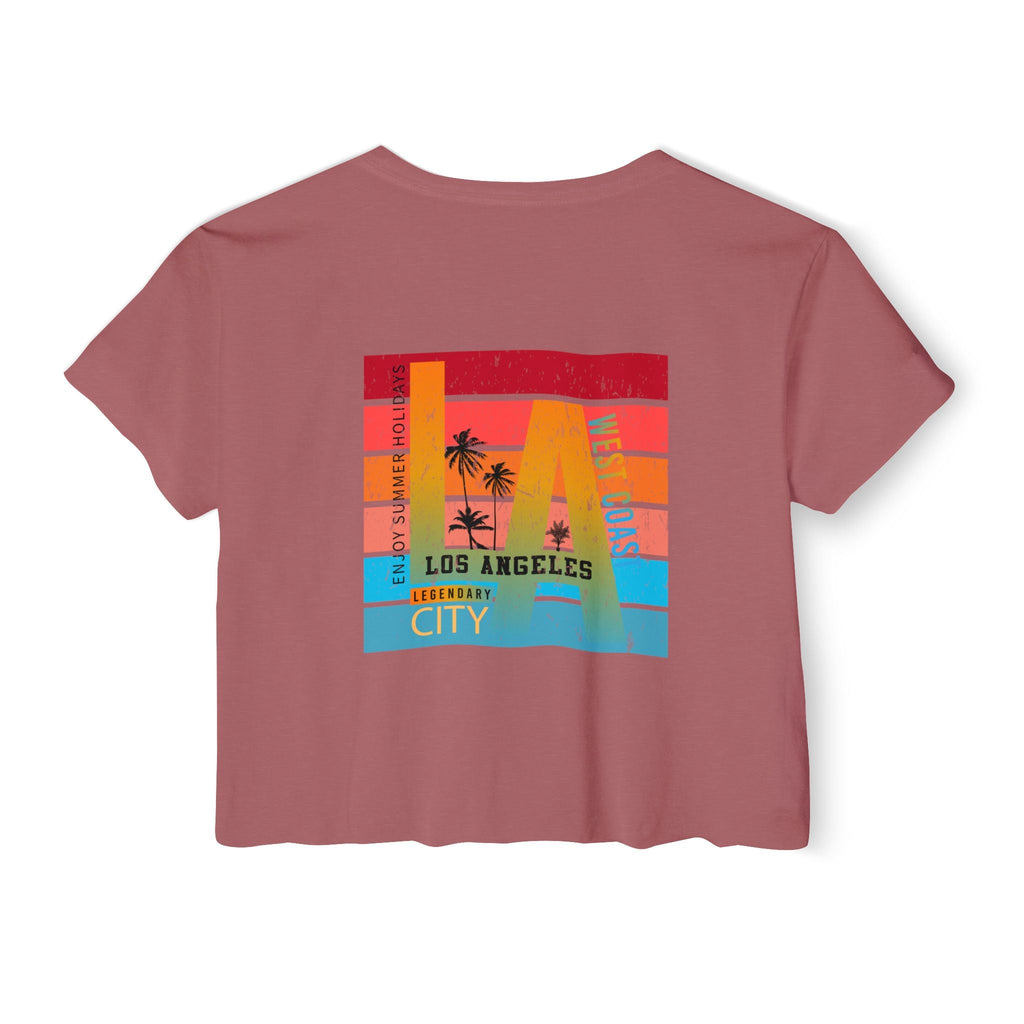 Los Angeles Sunset Palm Crop Top Women's Festival Beach Tee - Etna Gift