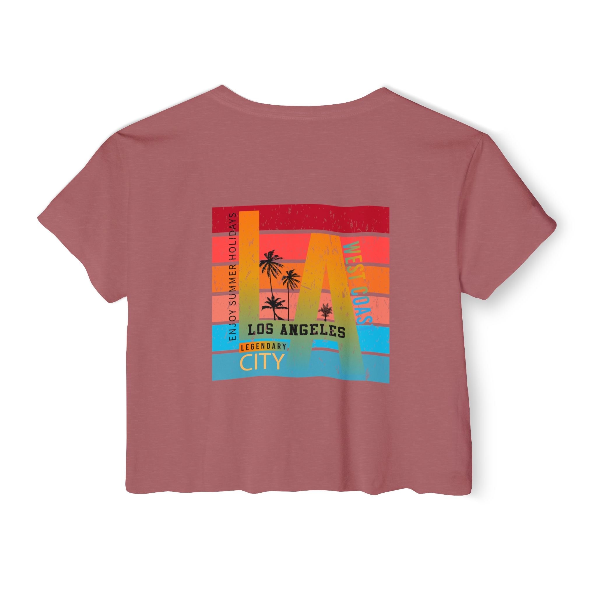 Los Angeles Sunset Palm Crop Top Women's Festival Beach Tee - Etna Gift