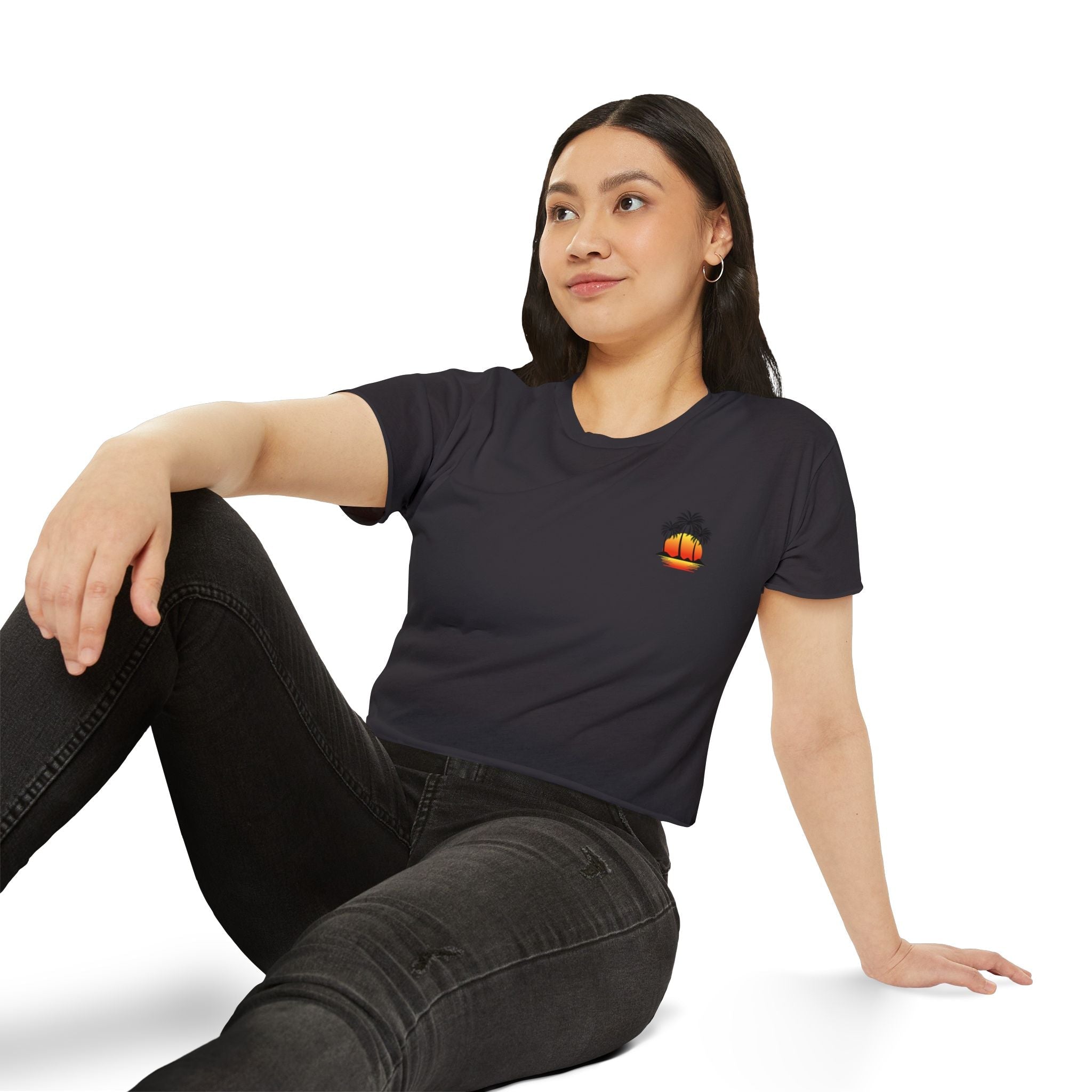 Los Angeles Sunset Palm Crop Top Women's Festival Beach Tee - Etna Gift