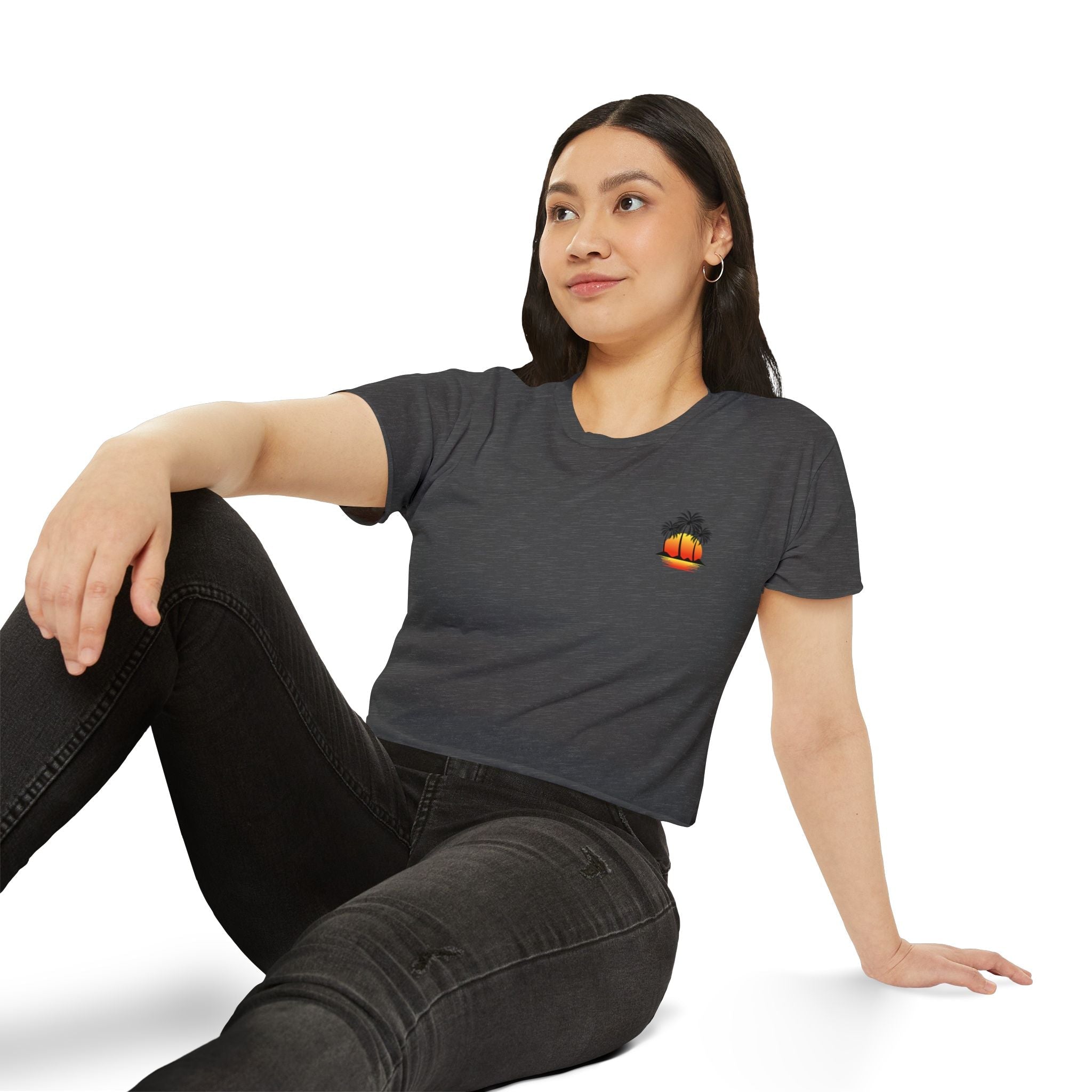 Los Angeles Sunset Palm Crop Top Women's Festival Beach Tee - Etna Gift