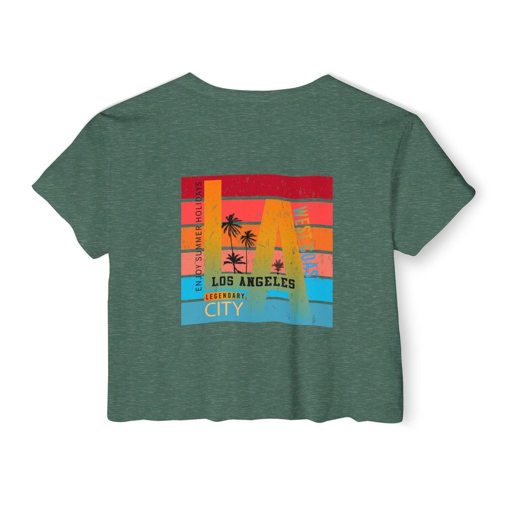 Los Angeles Sunset Palm Crop Top Women's Festival Beach Tee - Etna Gift