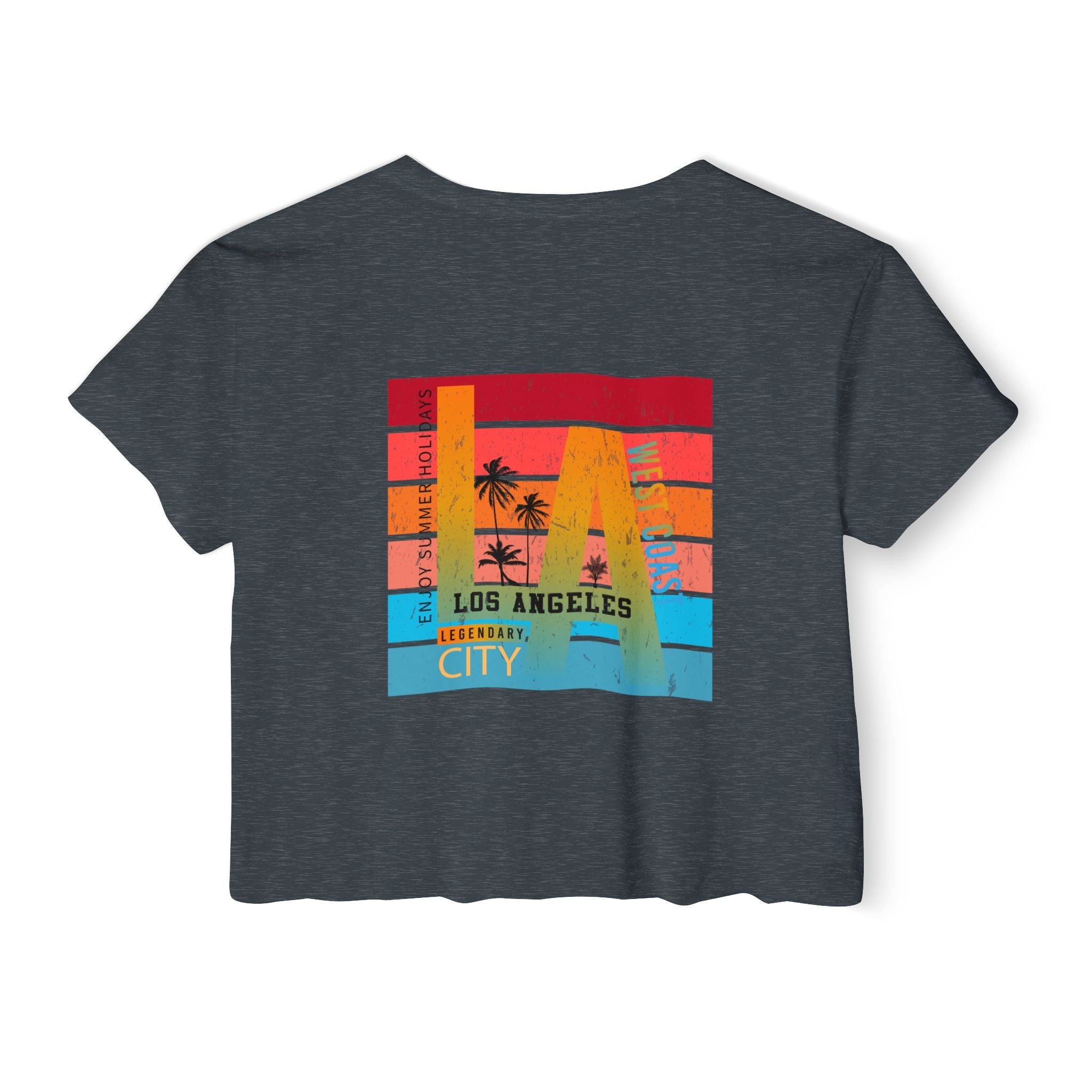 Los Angeles Sunset Palm Crop Top Women's Festival Beach Tee - Etna Gift