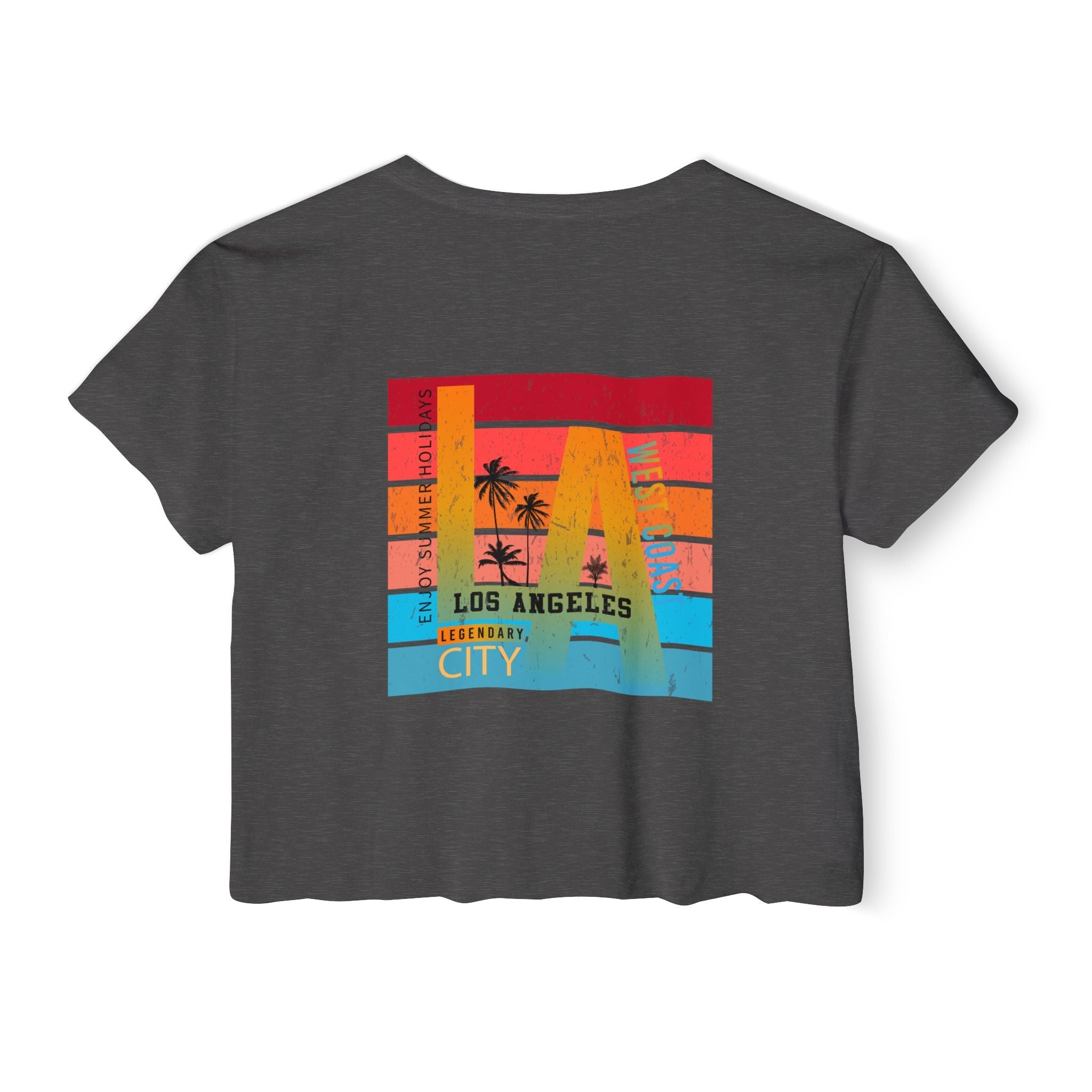 Los Angeles Sunset Palm Crop Top Women's Festival Beach Tee - Etna Gift