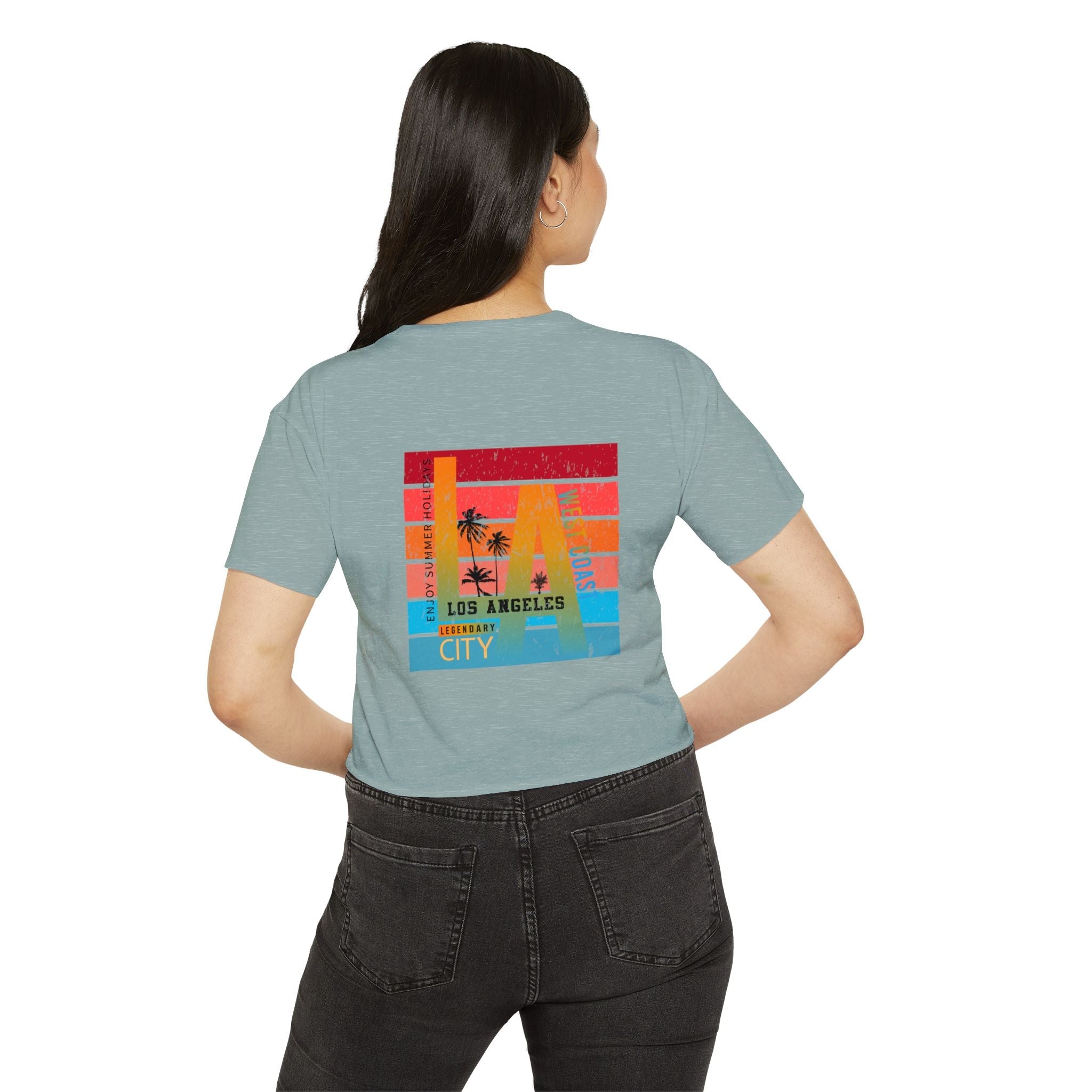Los Angeles Sunset Palm Crop Top Women's Festival Beach Tee - Etna Gift