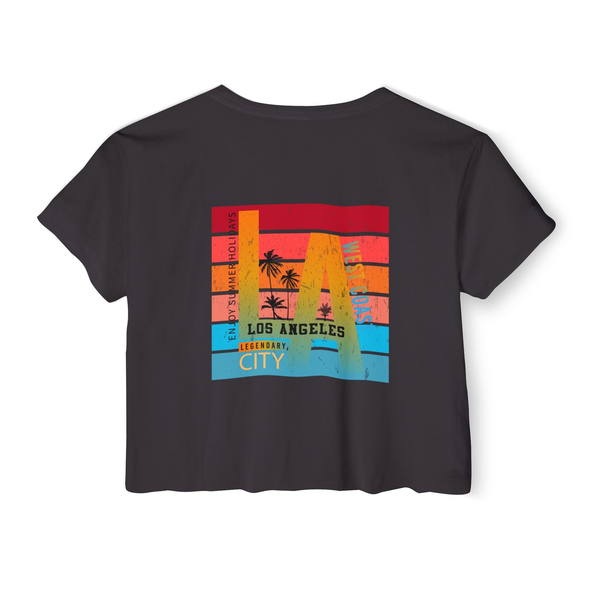 Los Angeles Sunset Palm Crop Top Women's Festival Beach Tee - Etna Gift