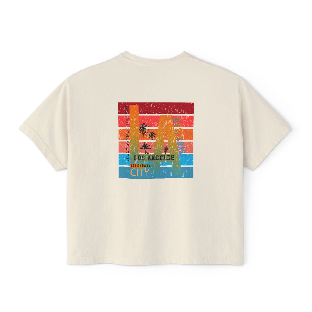 Los Angeles Sunset Women's Boxy Tee Retro Palm Tree City Graphic - Etna Gift
