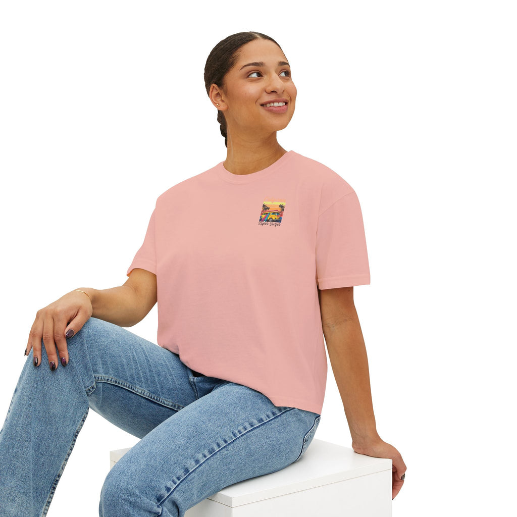 Los Angeles Sunset Women's Boxy Tee Retro Palm Tree City Graphic - Etna Gift