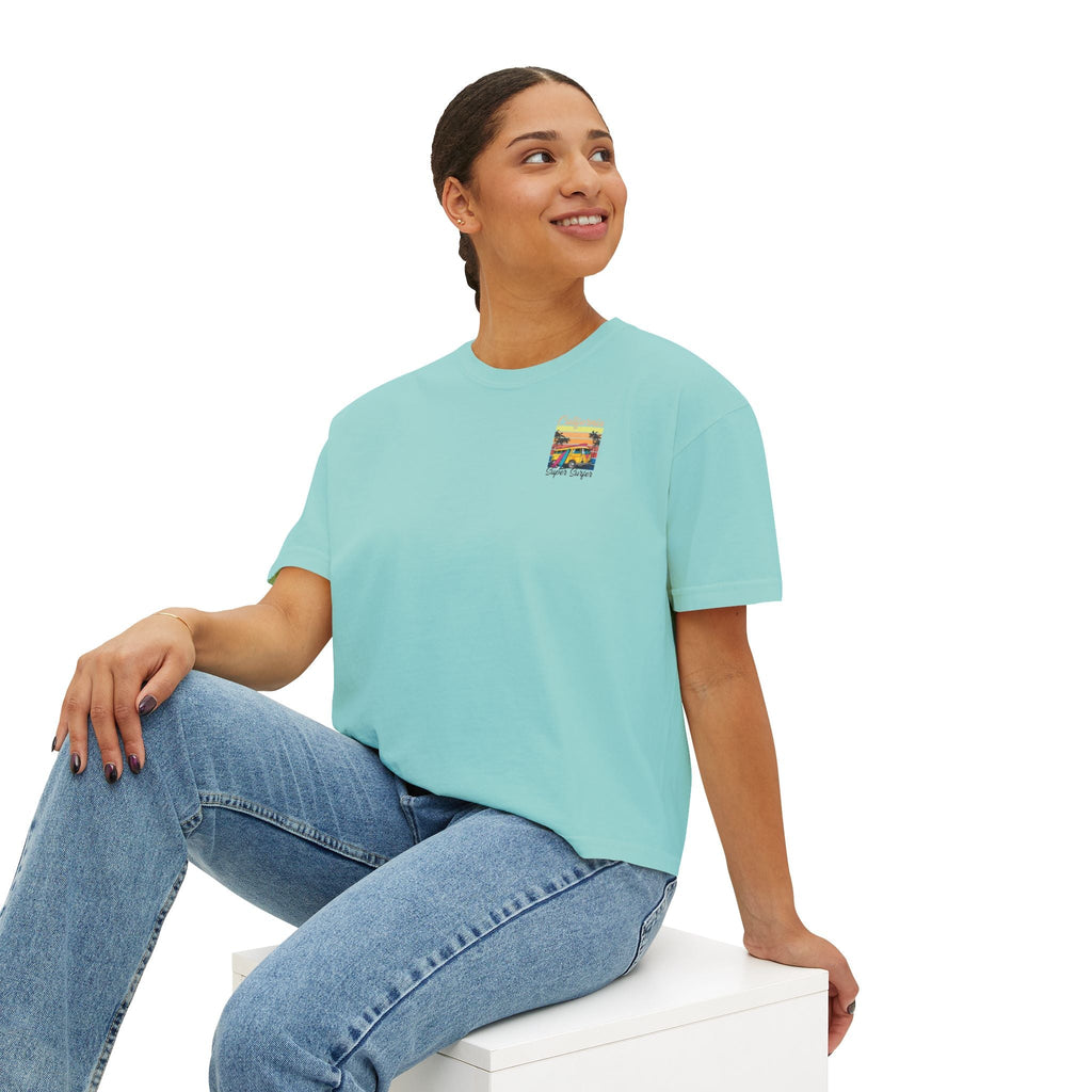 Los Angeles Sunset Women's Boxy Tee Retro Palm Tree City Graphic - Etna Gift