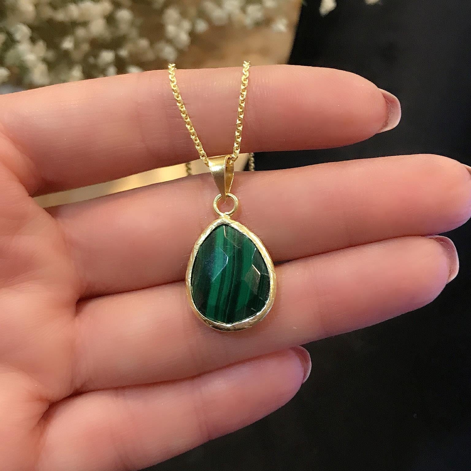Malachite natural stone necklace 925 sterling silver drop malachite necklace - Etna Gift