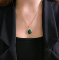 Malachite natural stone necklace 925 sterling silver drop malachite necklace - Etna Gift