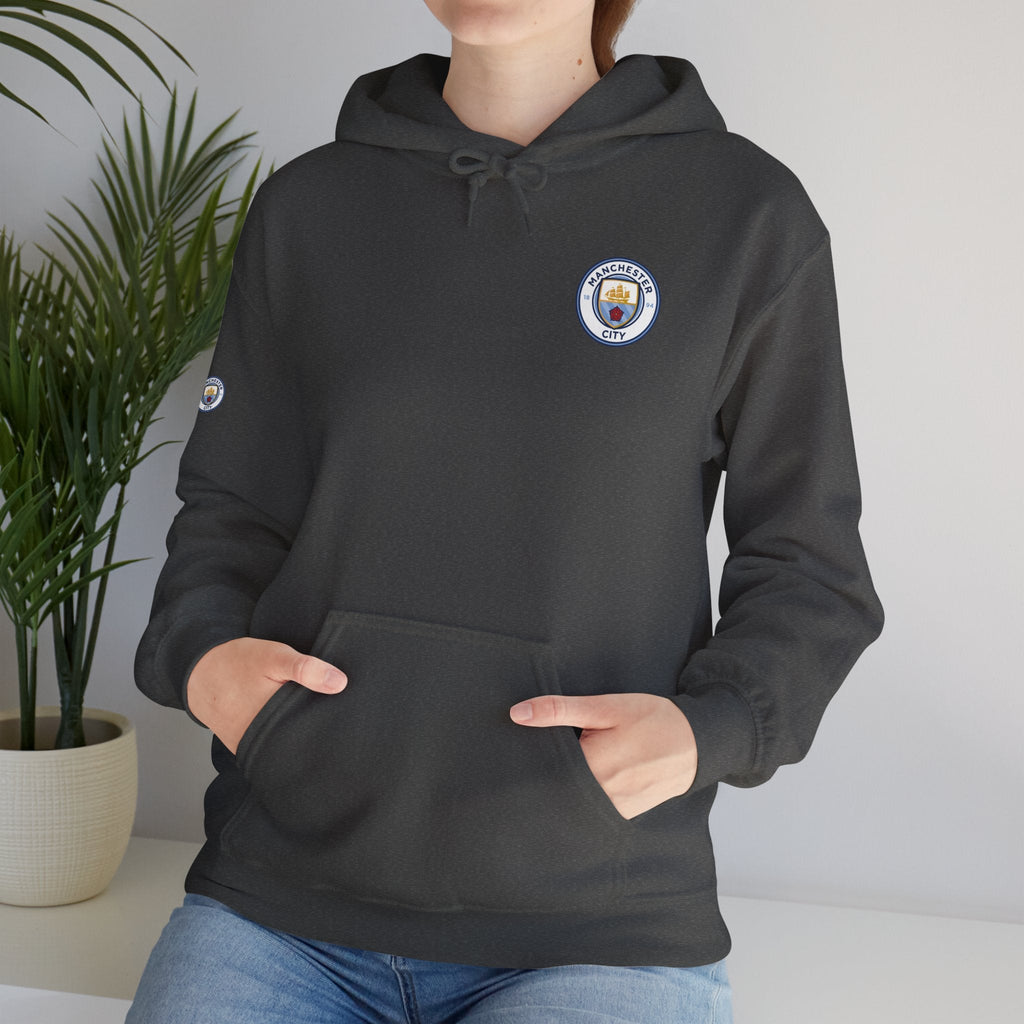 Manchester City Hoodie — Minimal Crest Logo Back Text Pullover - Etna Gift