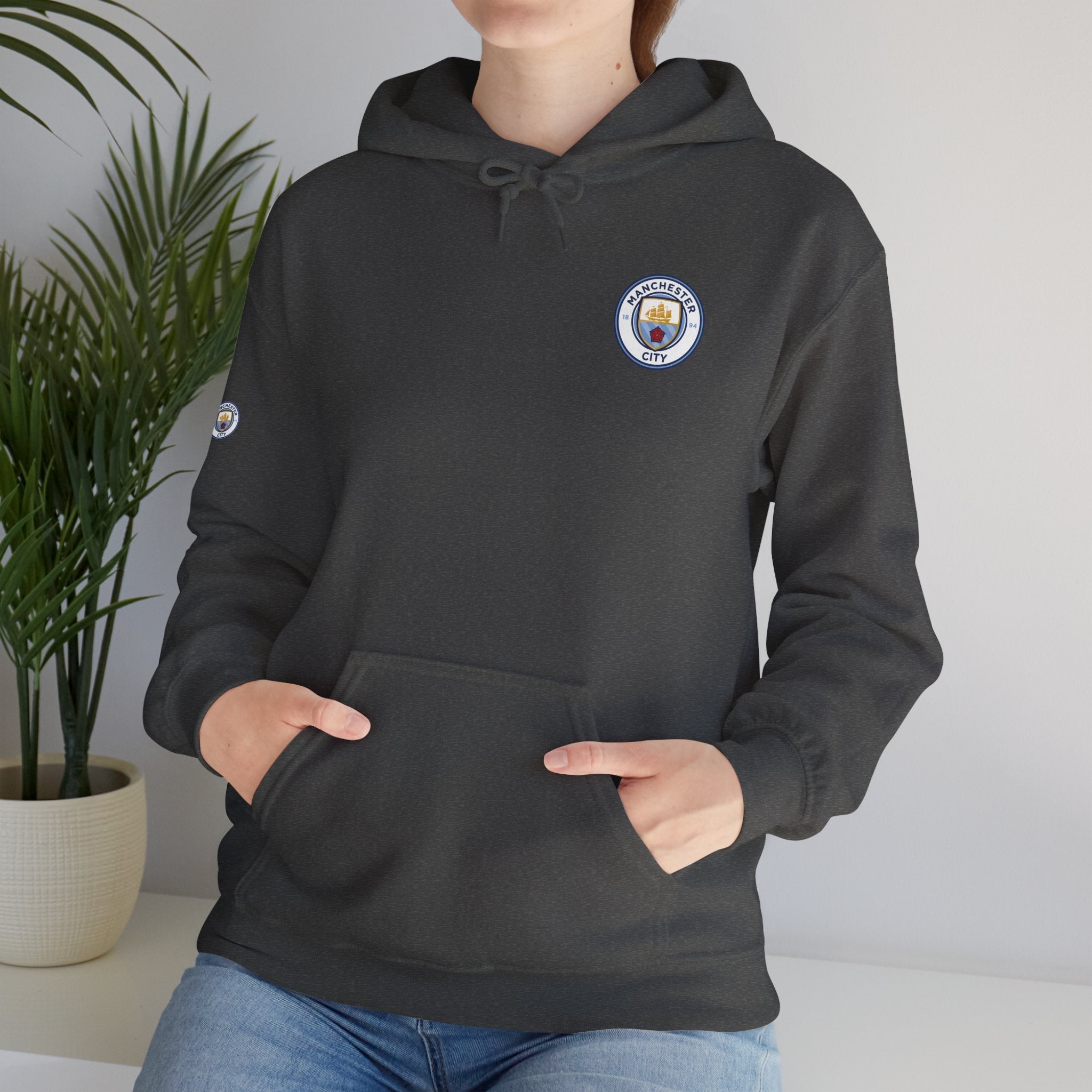 Manchester City Hoodie — Minimal Crest Logo Back Text Pullover - Etna Gift