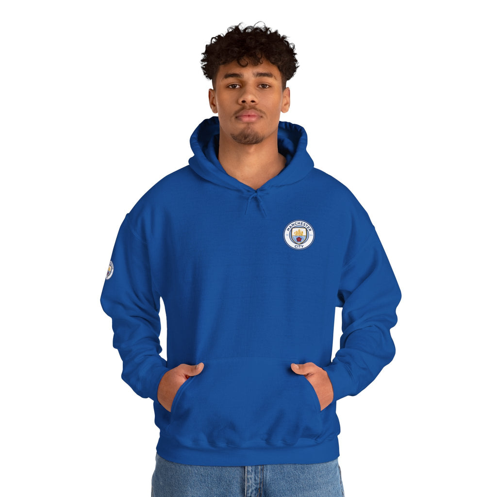 Manchester City Hoodie — Minimal Crest Logo Back Text Pullover - Etna Gift