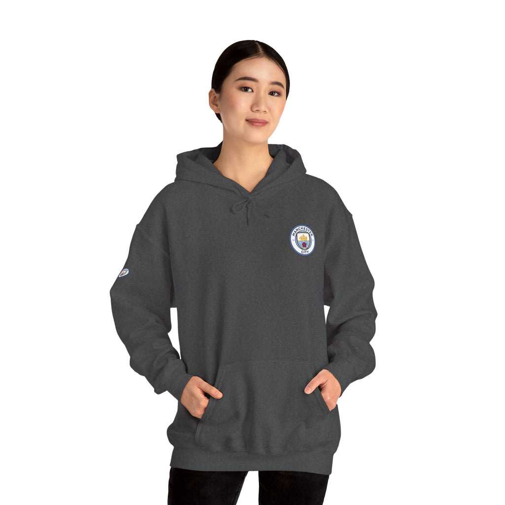 Manchester City Hoodie — Minimal Crest Logo Back Text Pullover - Etna Gift