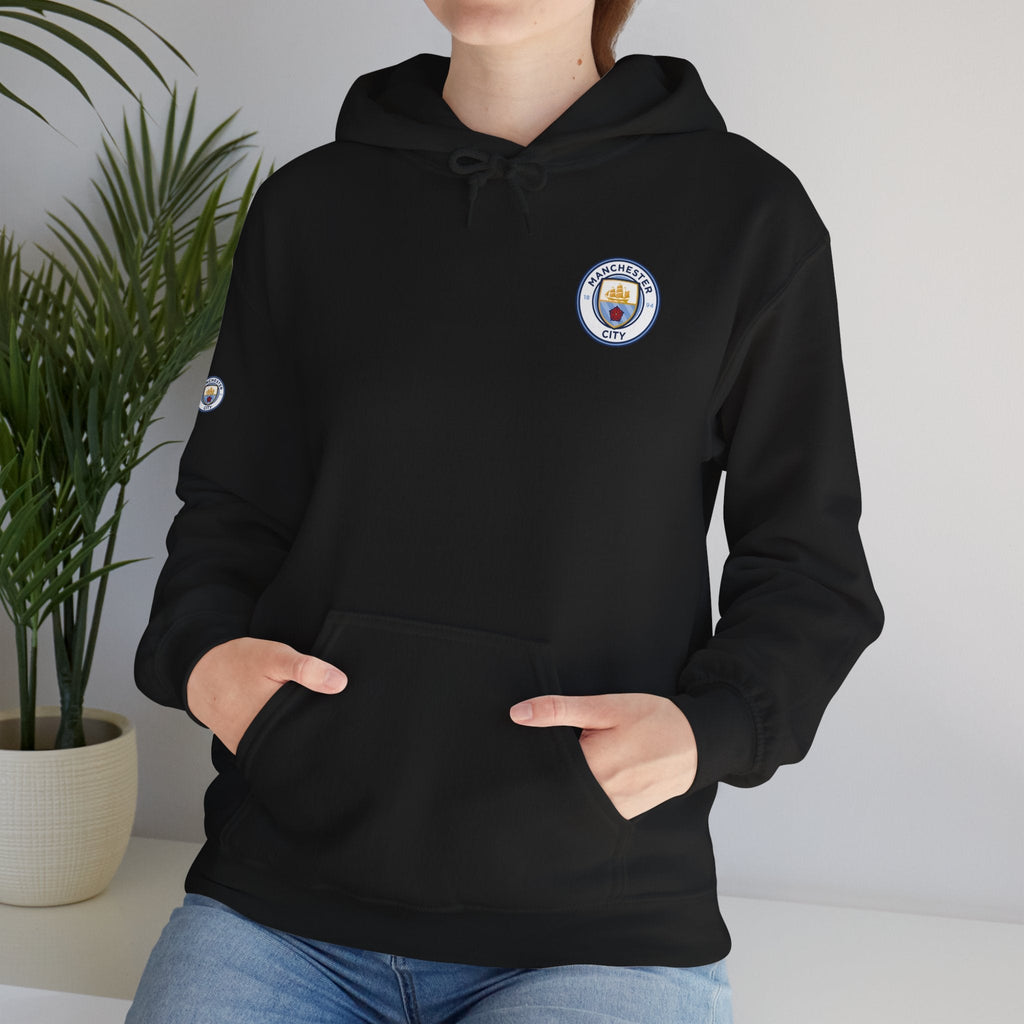 Manchester City Hoodie — Minimal Crest Logo Back Text Pullover - Etna Gift