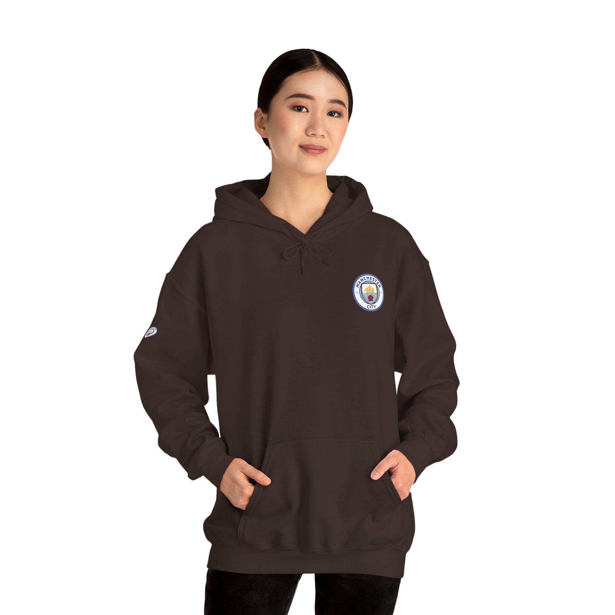 Manchester City Hoodie — Minimal Crest Logo Back Text Pullover - Etna Gift
