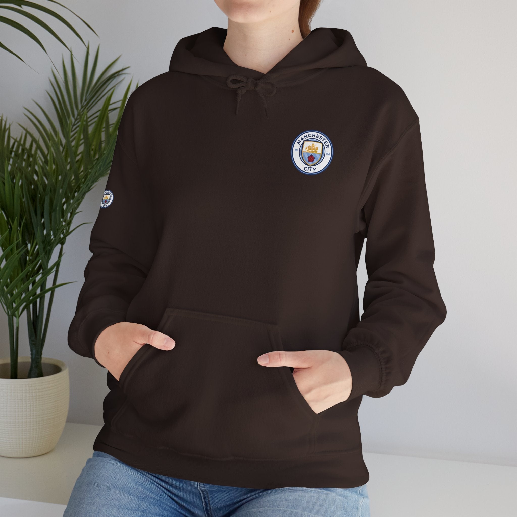 Manchester City Hoodie — Minimal Crest Logo Back Text Pullover - Etna Gift