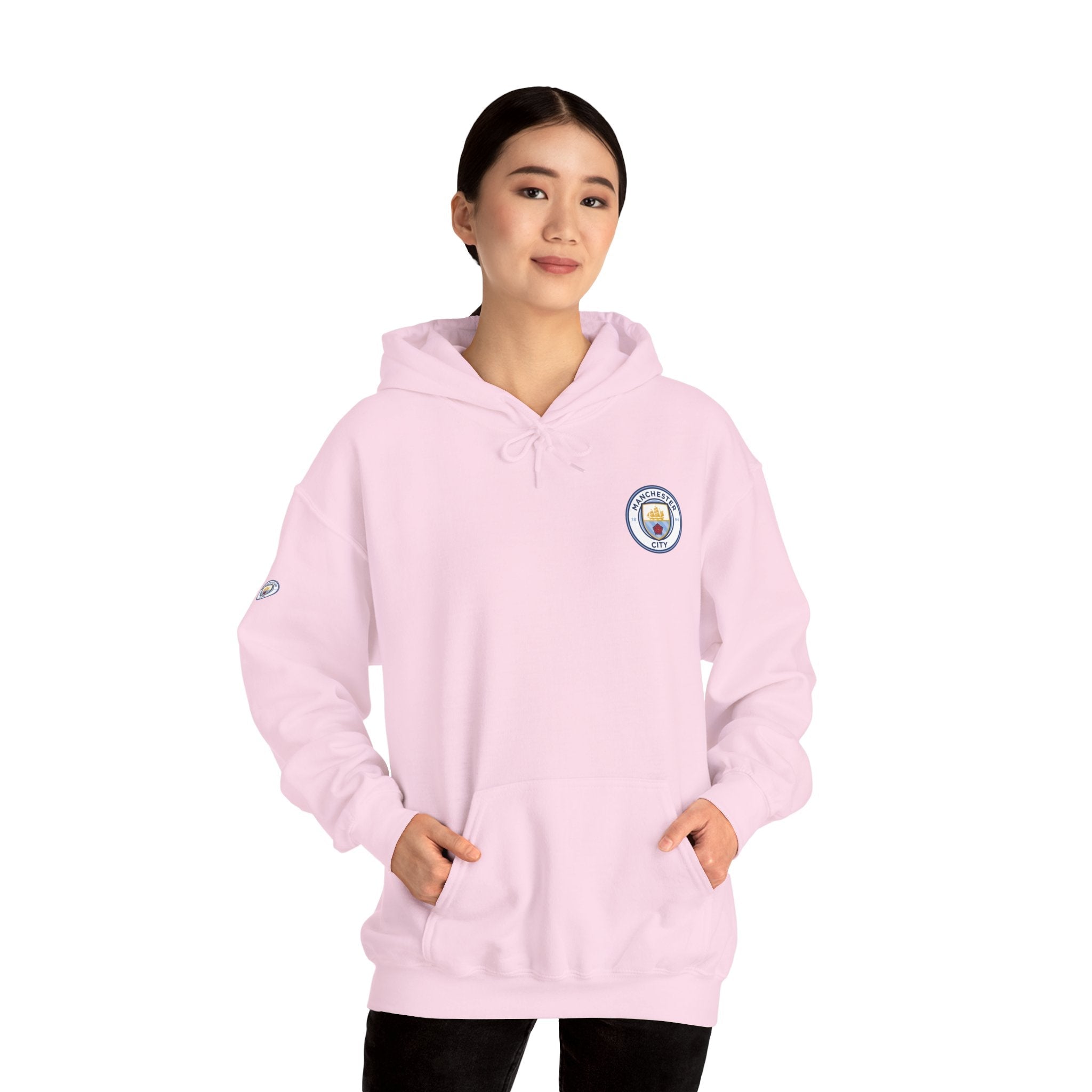 Manchester City Hoodie — Minimal Crest Logo Back Text Pullover - Etna Gift