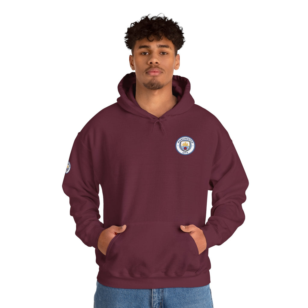 Manchester City Hoodie — Minimal Crest Logo Back Text Pullover - Etna Gift