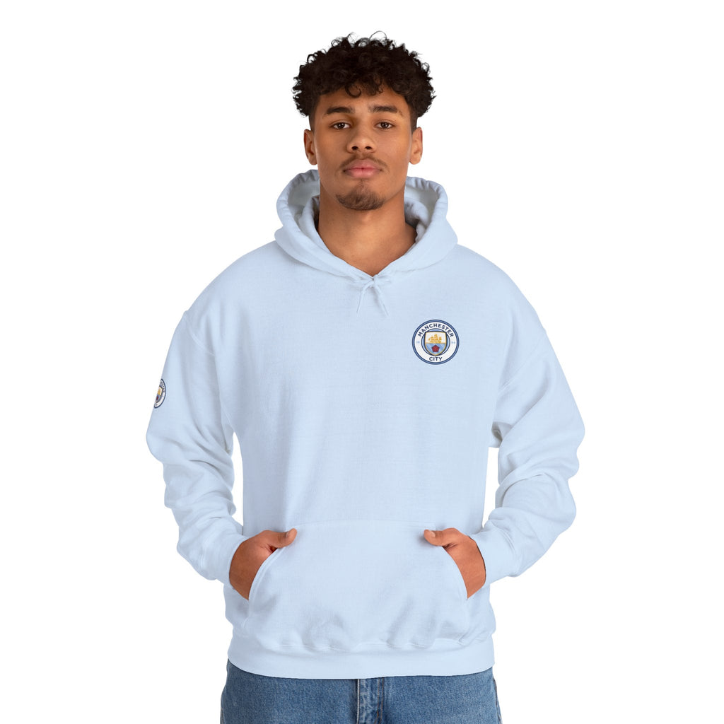 Manchester City Hoodie — Minimal Crest Logo Back Text Pullover - Etna Gift